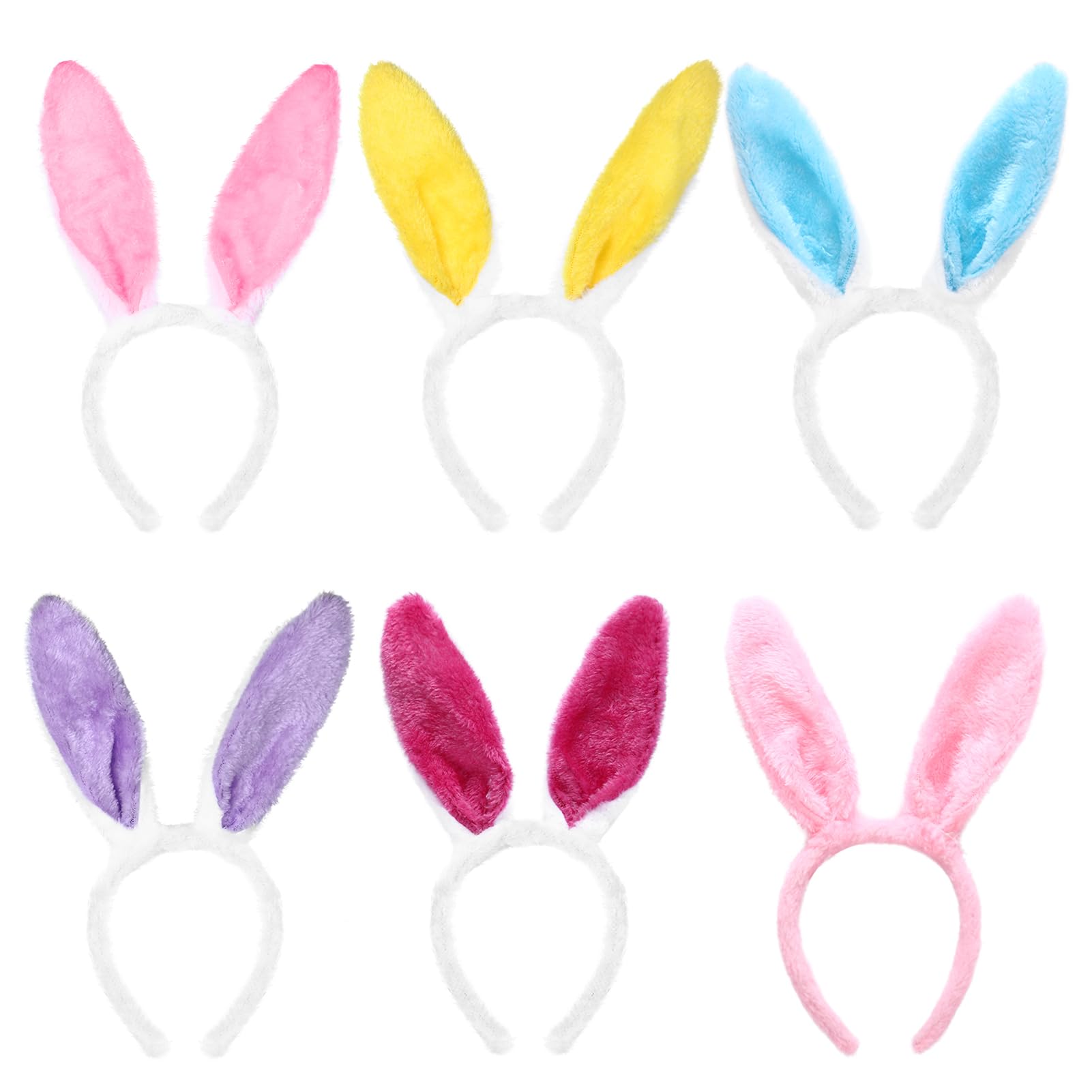 Amycute Plush Bunny Ears Headband 6 Pack, Easter Bunny Rabbit Ears Headband for for Easter Party Favor Kids Fancy Dress Props