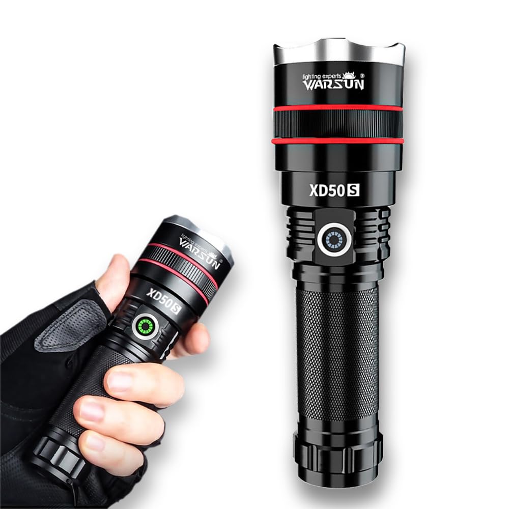 WARSUN Multi-Functional Tactical Zoomable Flashlight, 5800 Lumens High-Intensity Long-Range LED Torch, Outdoor Activities, Emergency, Camping, and Hiking.