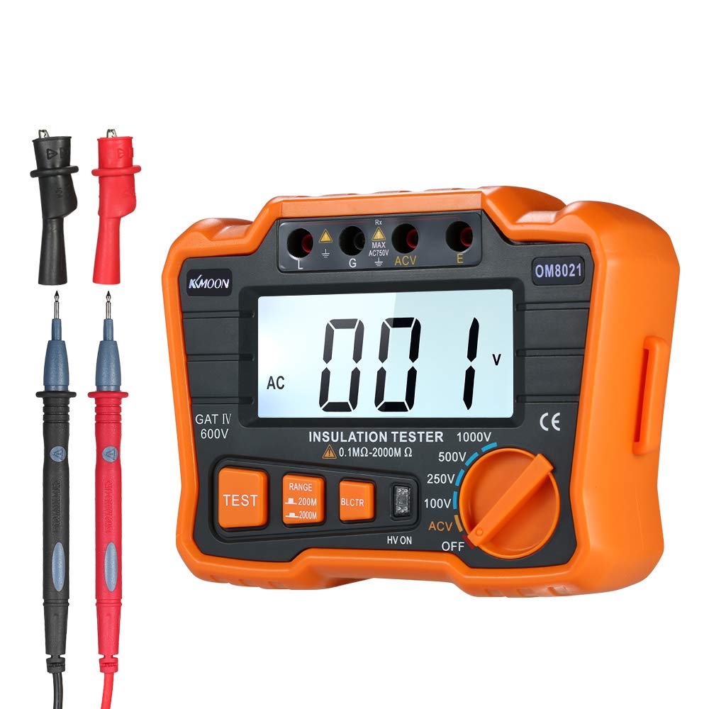 MoobodyInsulation Resistance Tester DCV ACV Meter 1000V Ground Megger Megohmmeter MegOhm Voltmeter w/LCD Backlight Display