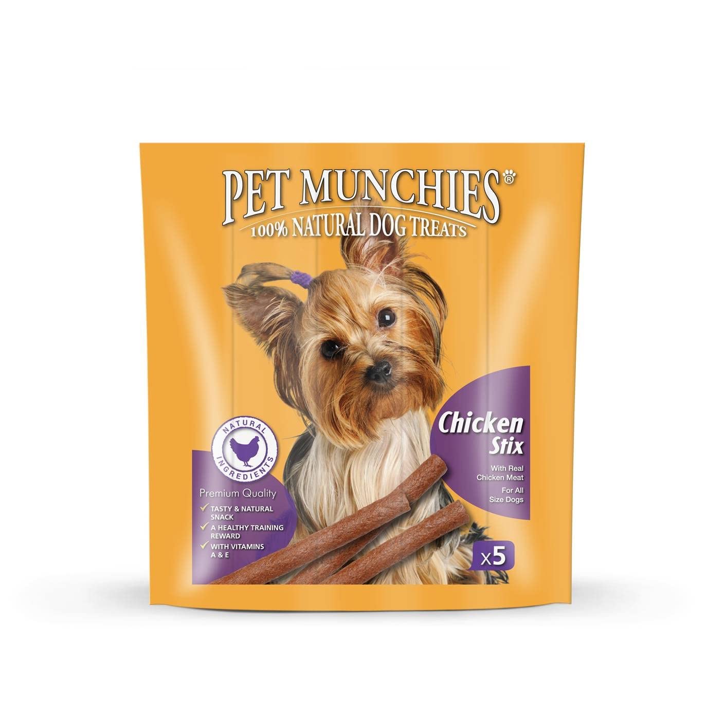 PET MUNCHIESChicken Stix Dog Treats, Healthy Training Treats Made With Natural Ingredients 50g (5 Chews)