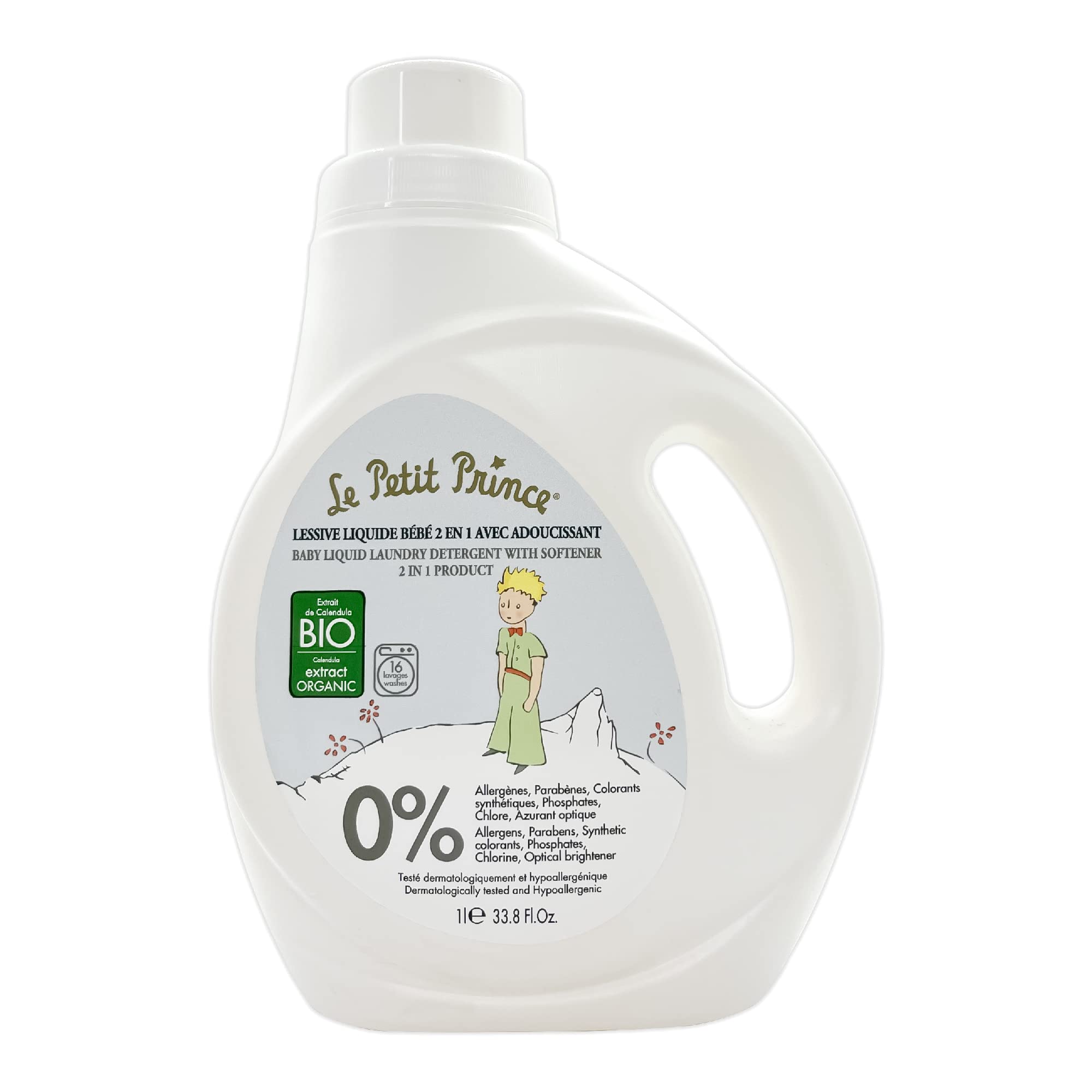 Le Petit Prince Newborn Laundry Detergent, 2 in 1 Detergent and Fabric Softener for Baby Clothes, Delicate Laundry Detergent with Organic Olive and Chamomile Extracts, Subtle and Fresh Scent, 1000 ML