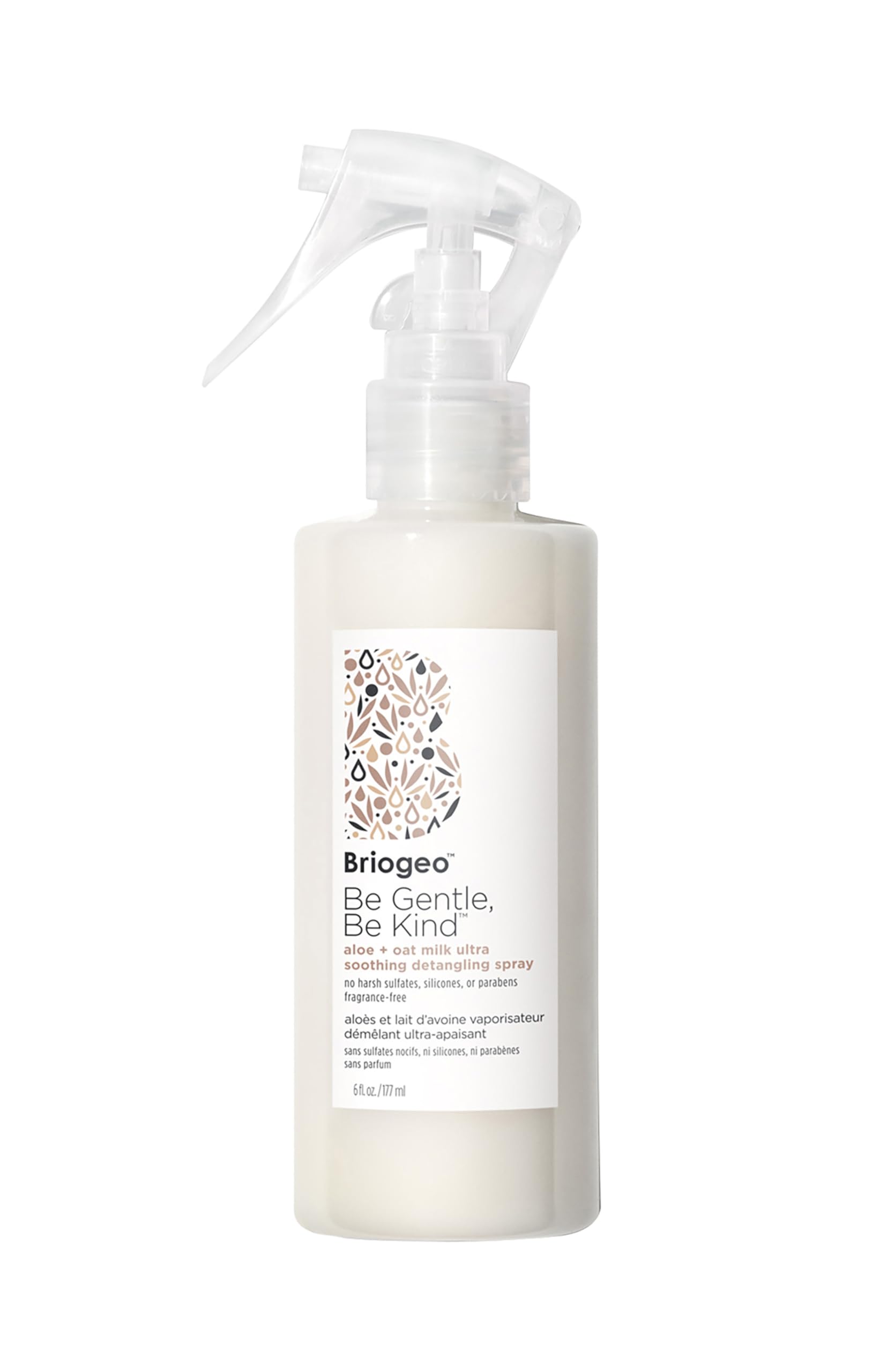 BriogeoBe Gentle, Be Kind Aloe + Oat Milk Ultra Soothing Detangling Spray, Hypoallergenic and Dermatologist-Approved Leave-In Spray, Fragrance Free, Vegan, Cruelty-Free, 6 fl oz