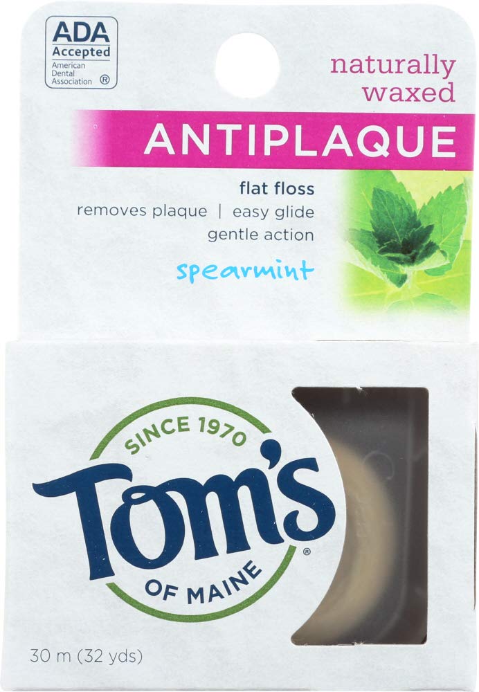 Tom's of MaineNatural Waxed Antiplaque Flat Floss, Spearmint, 32-Yards, Pack of 2