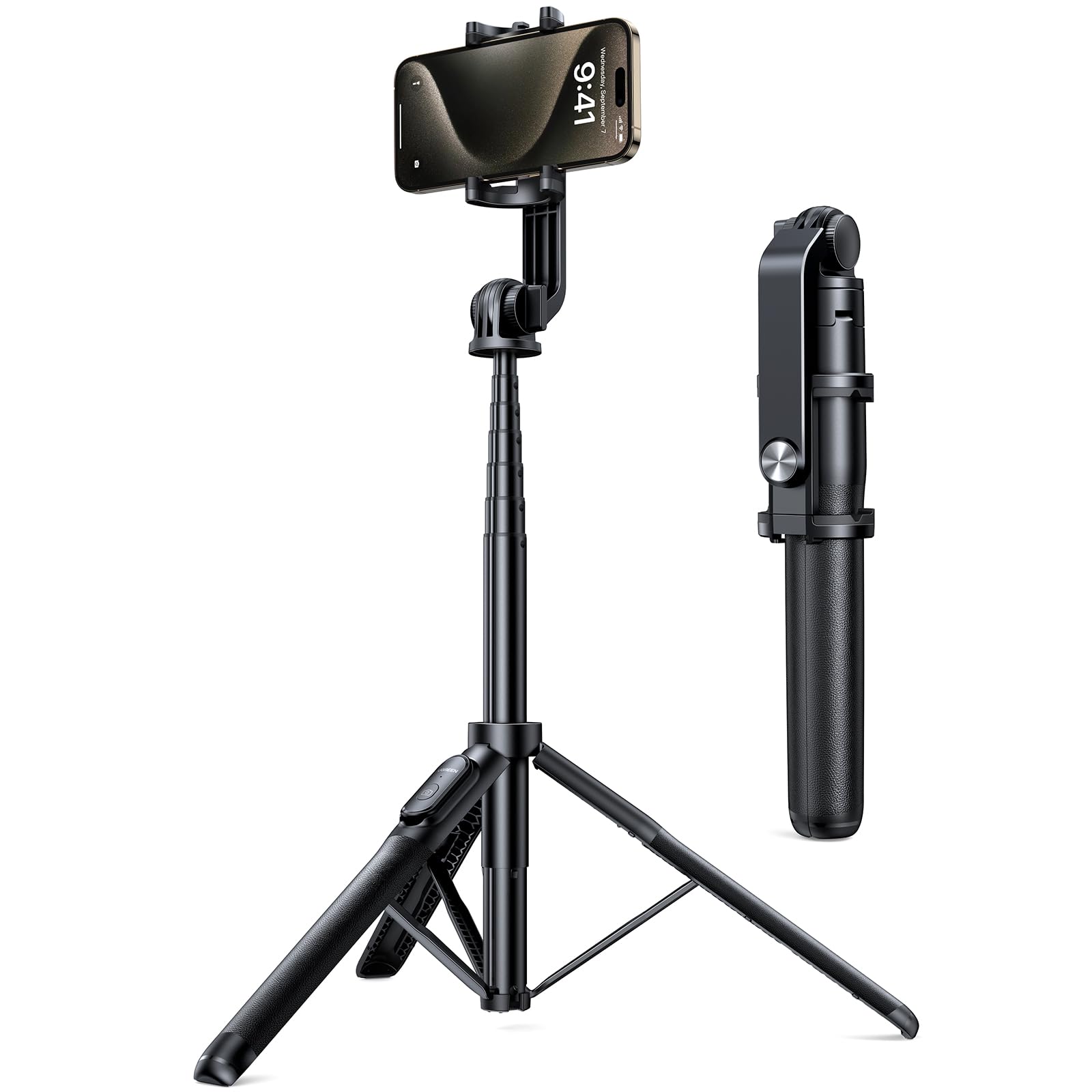 UGREEN Selfie Stick Tripod, 60 inch/152cm Extendable Phone Tripod Alloy Camera Stand with Bluetooth Remote Shutter, All in One Tripod for iPhone, Compatible with All Phones/iPhone 15 series/Cameras