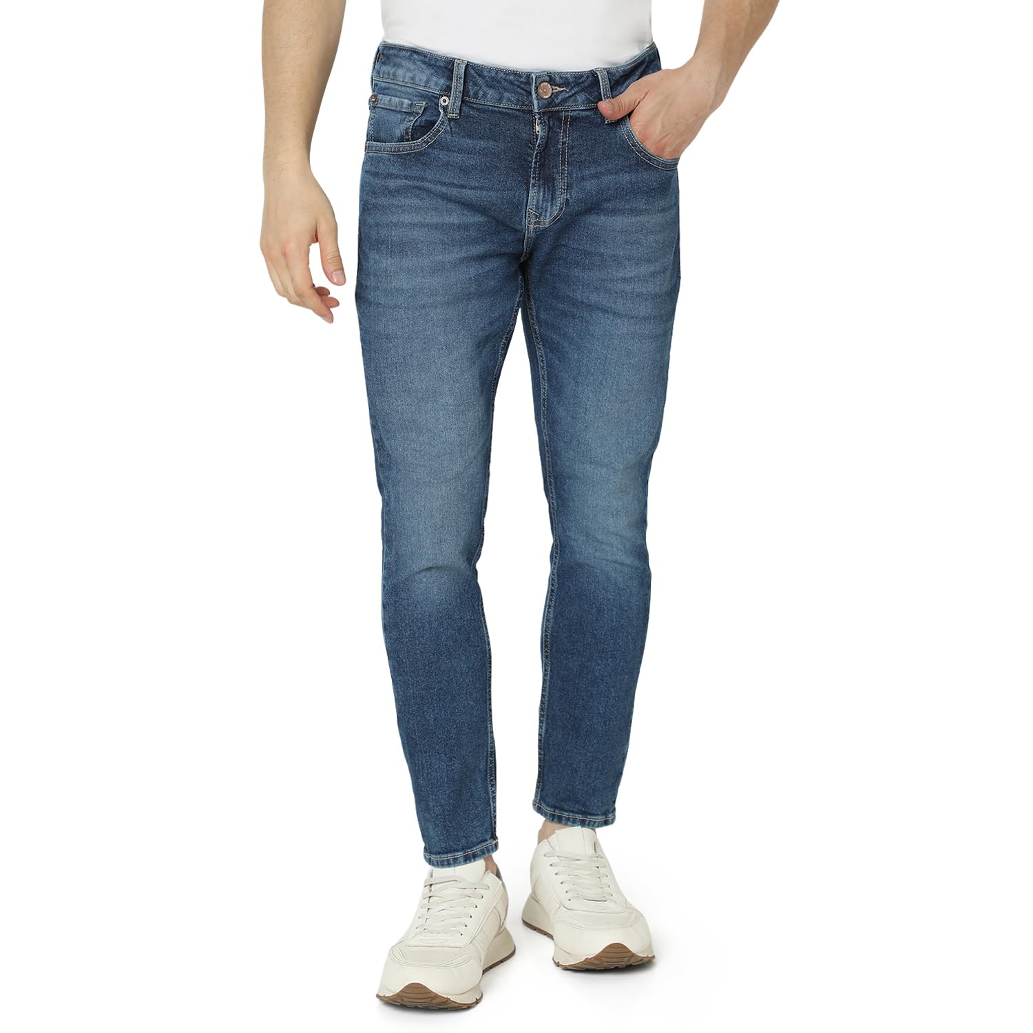 SpykarMen's Kano Slim Fit Mid-Rise Jeans (Ankle length)