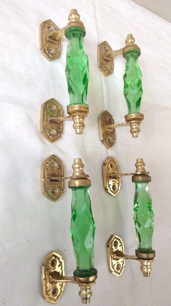 Robin ExportsRobin Exports Antique 4 Pcs Diamand Glass Brass Crystal Door Handle 8 inch Green Color