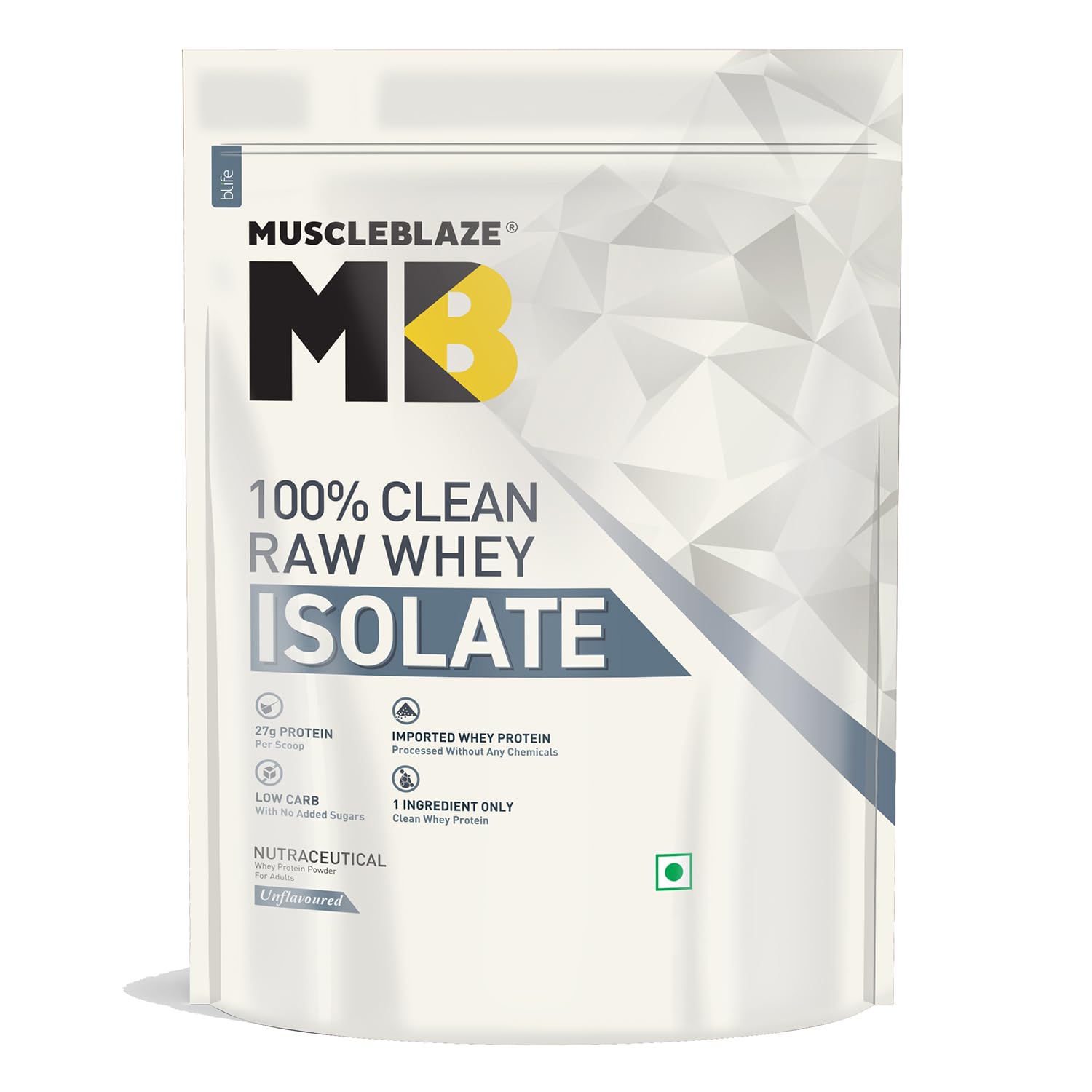 MuscleBlaze 100% Clean Raw Whey Isolate (Unflavoured, 1kg) | 27g Protein per Scoop | Easy to Digest