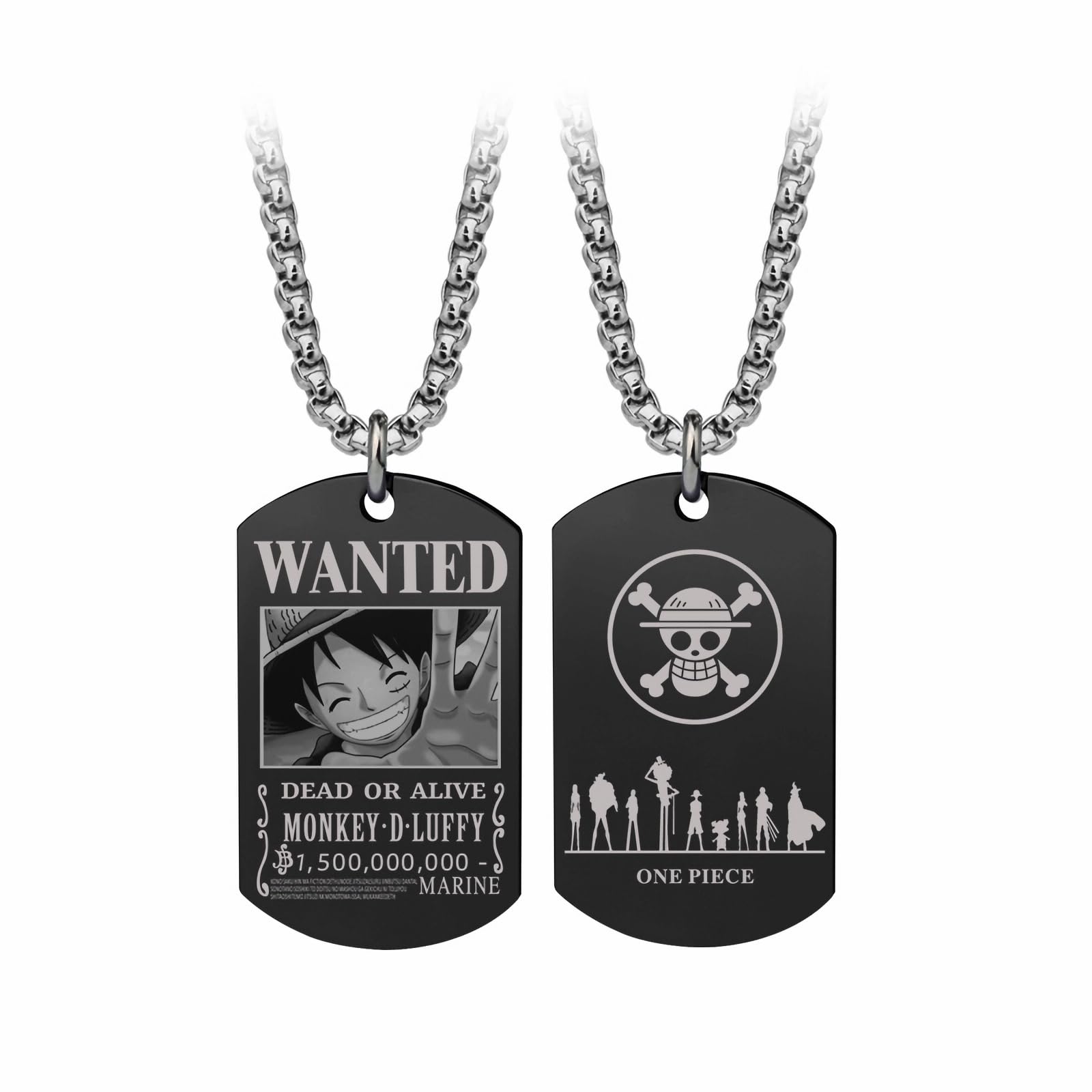 Anime One Piece Wanted Poster Pendant Necklace Stainless Steel Chain Manga Necklaces Dog Tag Jewelry for Men Boyfriends Christmas Gifts