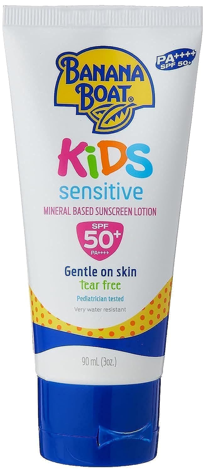 BANANA BOAT Sunscreen Lotion Combination Skin Uva & Uvb Protection Pa++++ Very Water And Sweat Resistant (Kids Sensitive Mineral SPF 50+ PA++++, 90ml)