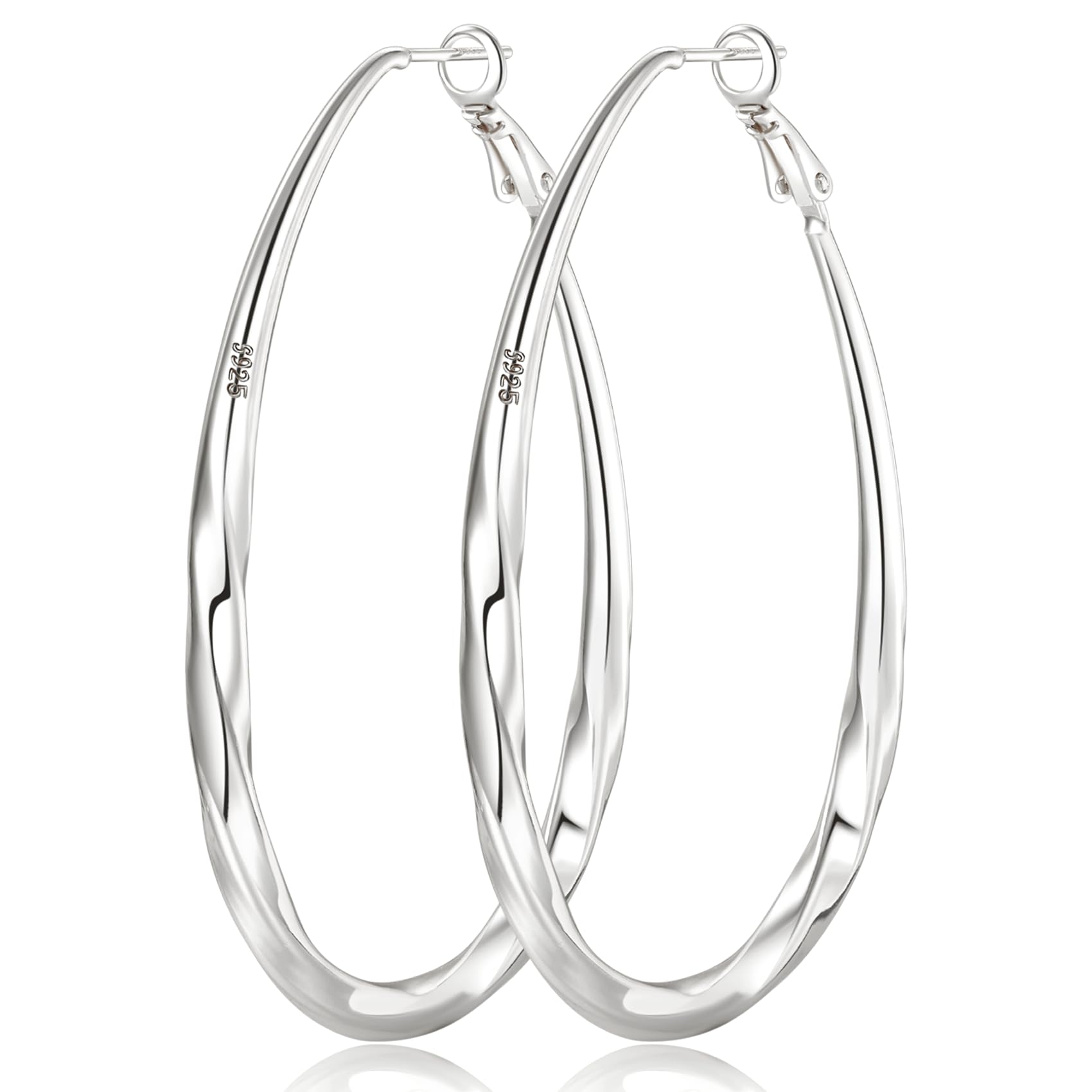 PABBEUSilver Hoop Earrings, Oval S925 Sterling Silver Hoop Earrings for Women Lightwieght Big Gold Hoop Earrings Hypoallergenic Mobius Hoop Earrings Trendy 14K Gold Plated Hoop Earrings