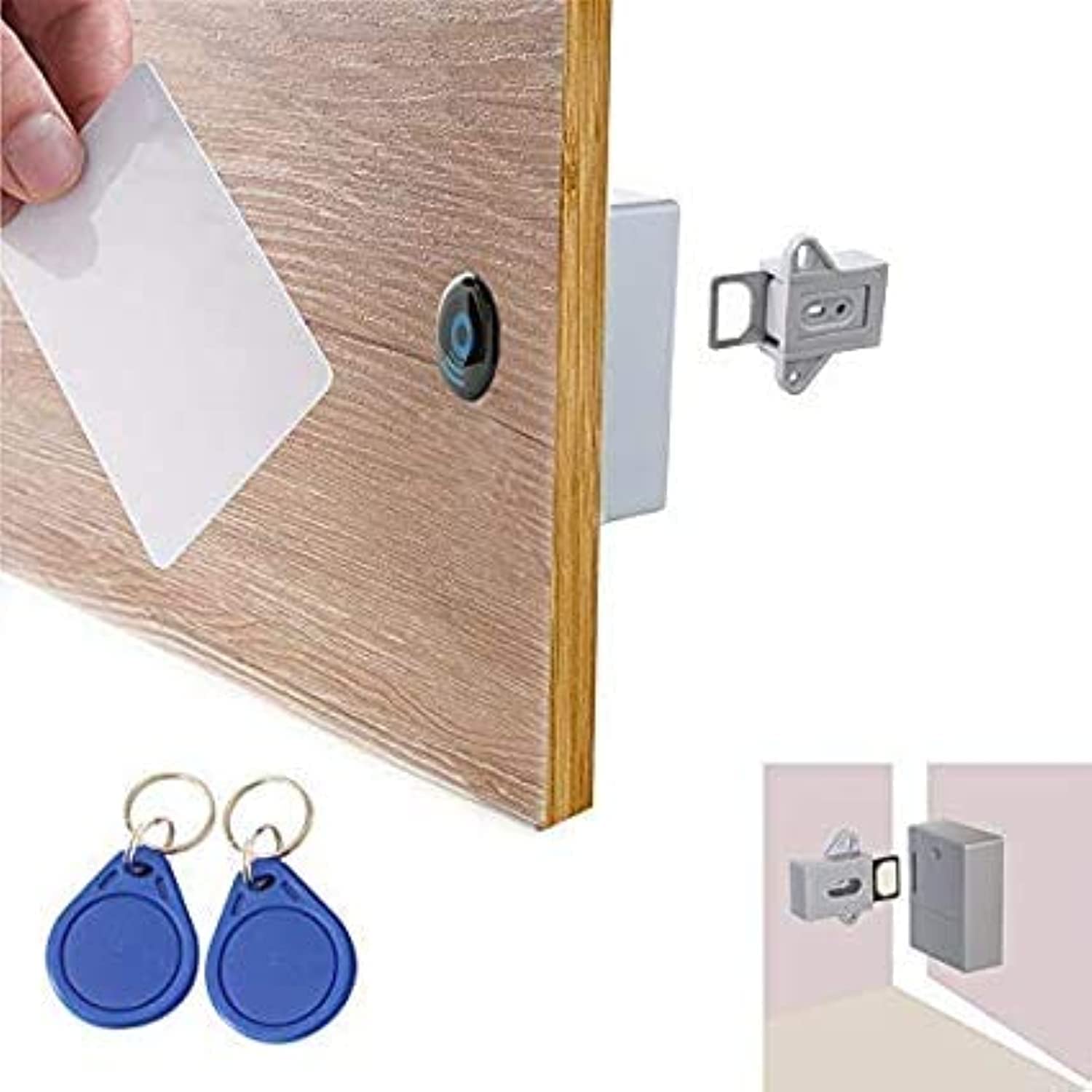 CHJGLNLElectronic Cabinet Lock Kit Set Hidden DIY Lock for Wooden Cabinet Induction RFID DIY Hidden Safety Drawer Locker RFID Card/Tag Entry (Gray)