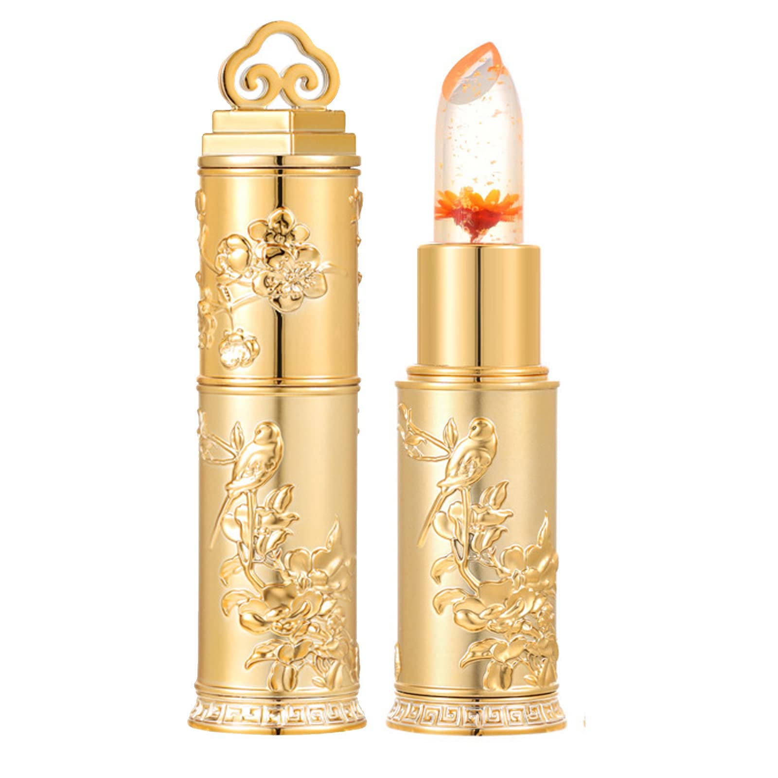 Color Changing Lipstick Flower Lipstick, Color Changing Jelly Lipstick, Exquisite Shape Idea Festival Present(Orange Flower)