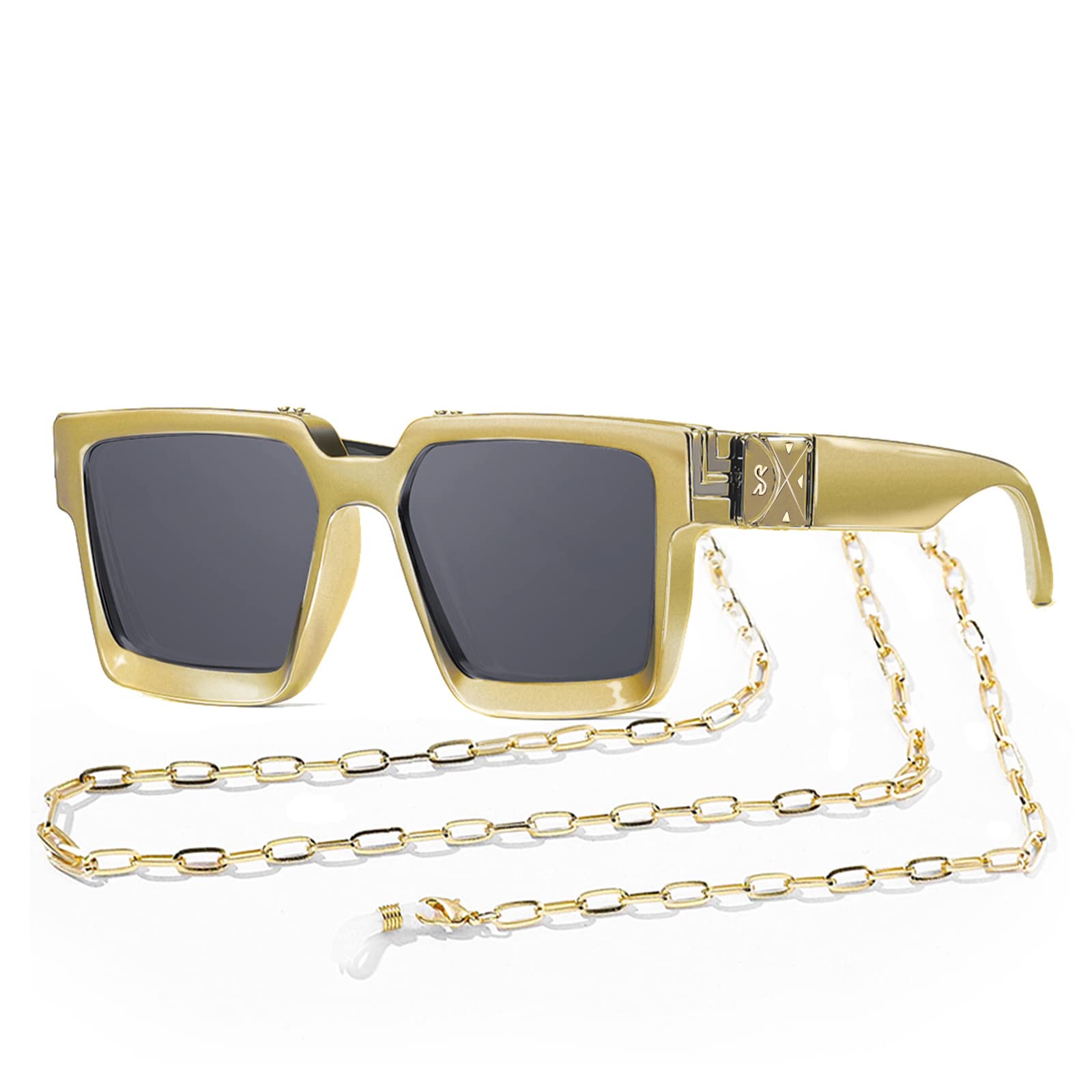 SHEEN KELLY Oversized Square Thick Sunglasses Women Men Fashion Retro Hip Pop Black Shades Luxury Gold Metal Eyewear