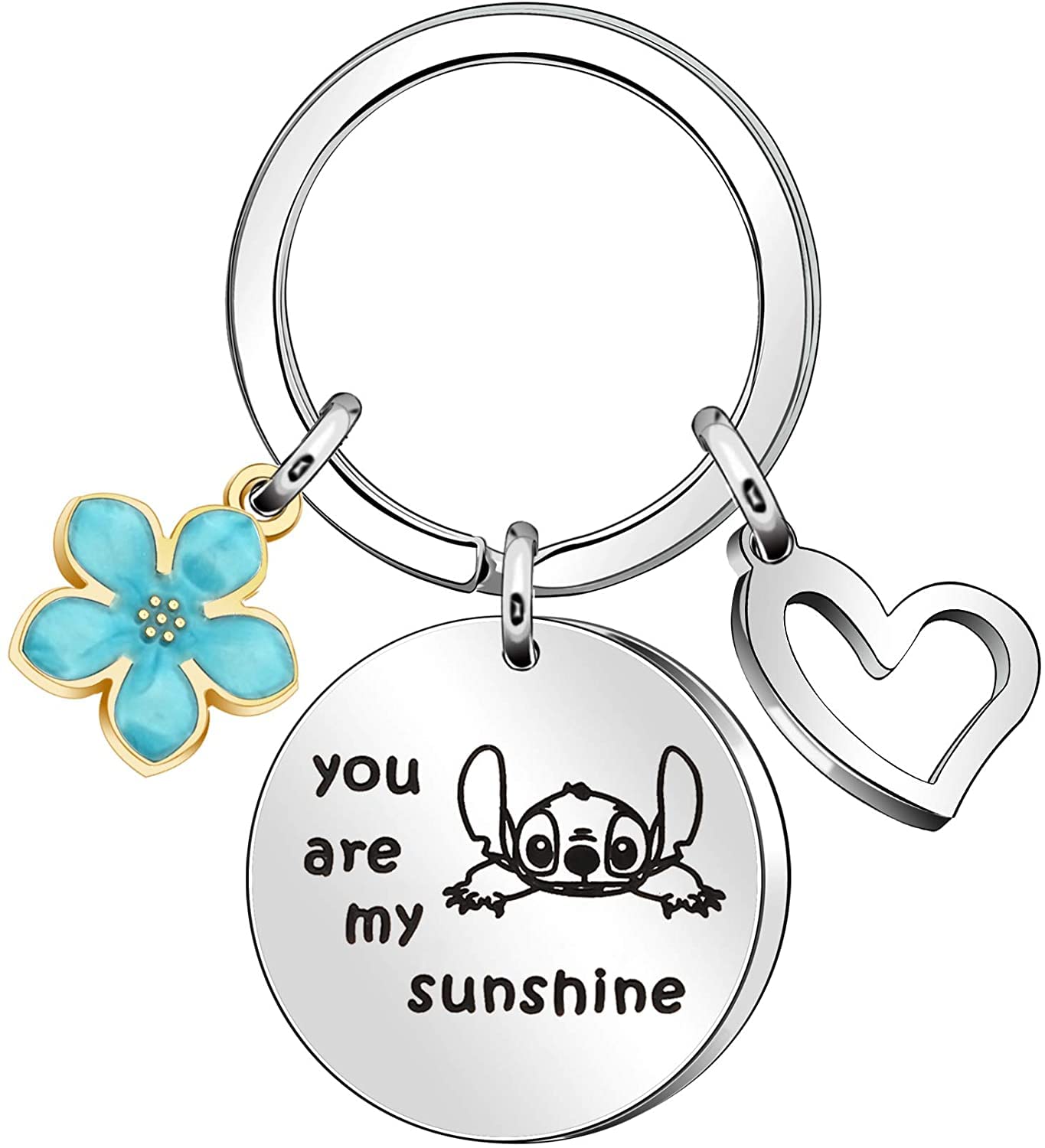 WinVI You are my sunshine keychain Ohana means family inspired Stitch keyring, Colorful, S