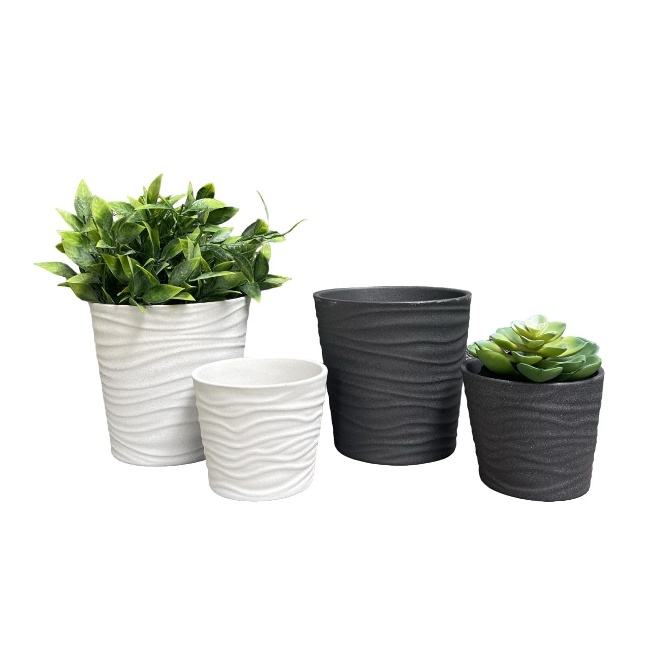 Tierra GardenSonora 4-Piece 5.5" Dia. and 3.9" Dia. Indoor Ceramic Plant Pot Set - Anthracite and White