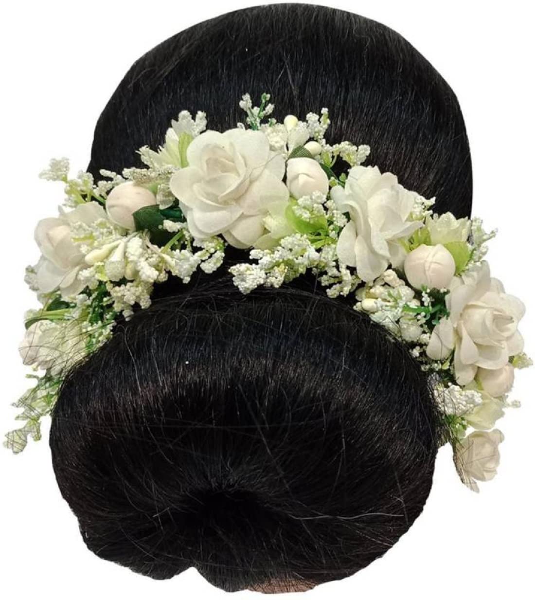 SamyakBeautiful Hair Gajra Garland Handmade Floral Wedding Bridal Bridesmaid Hair Jewellery Bun | Juda Accessory | Tiara | Hair Vine | Hair Accessory | Hair Pin Clips Veni (White)