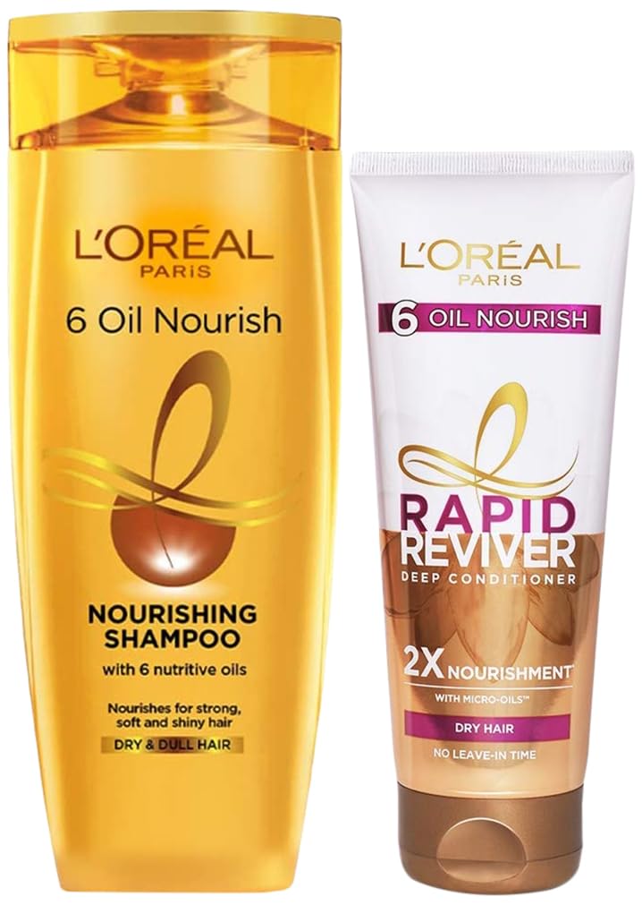 L'Oreal Paris 6 Oil Nourish Shampoo, 360ml (With 10% Extra) & L'Oreal Paris Rapid Reviver 6 Oil Nourish Deep Conditioner, 180ml