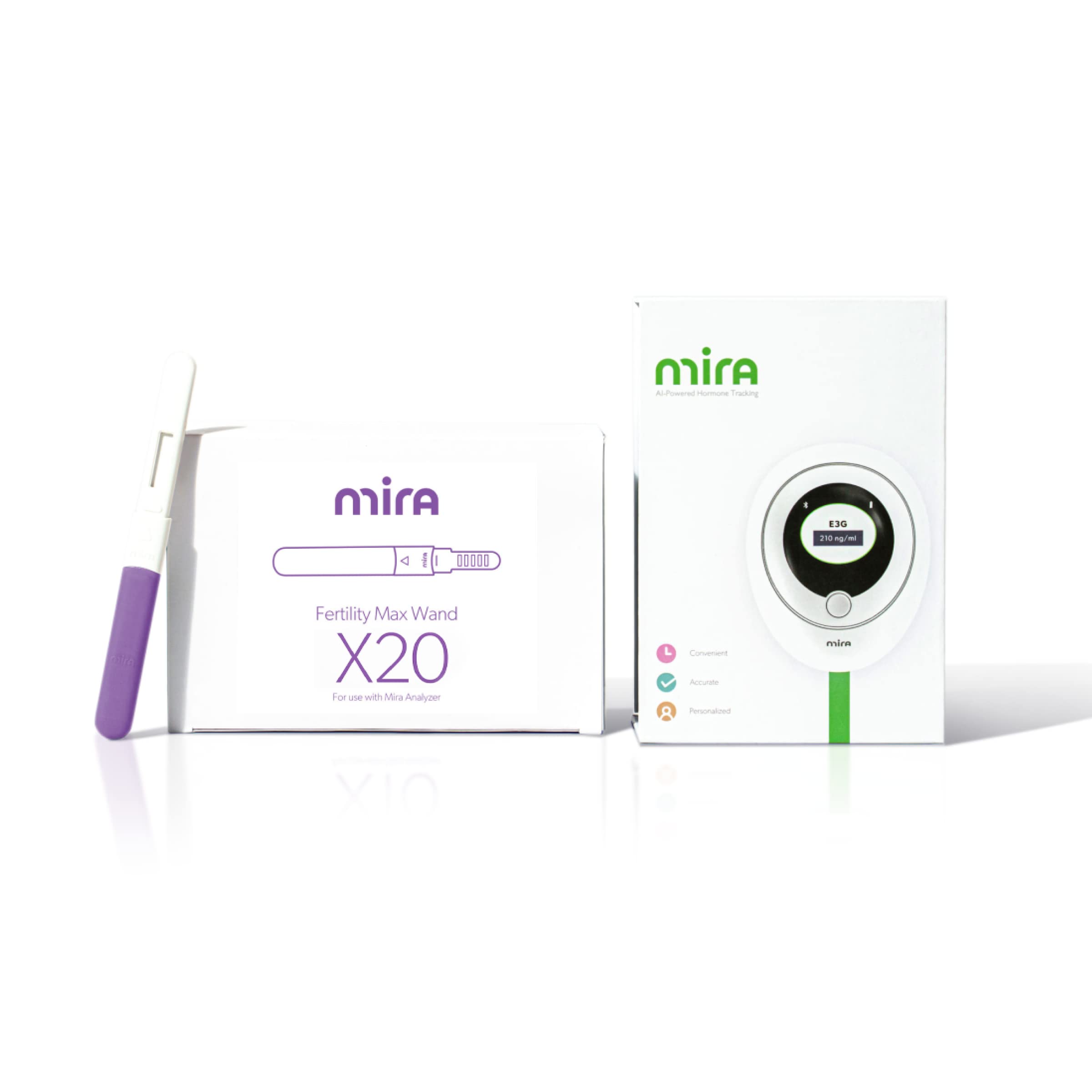 Mira Fertility MAX Starter Kit, Predict & Confirm Ovulation + 6 Day Fertility Window, Mira Analyzer, 20 Mira Max Wands to Track Actual E3G, LH, & Progesterone (PdG) Levels + Mira App Included