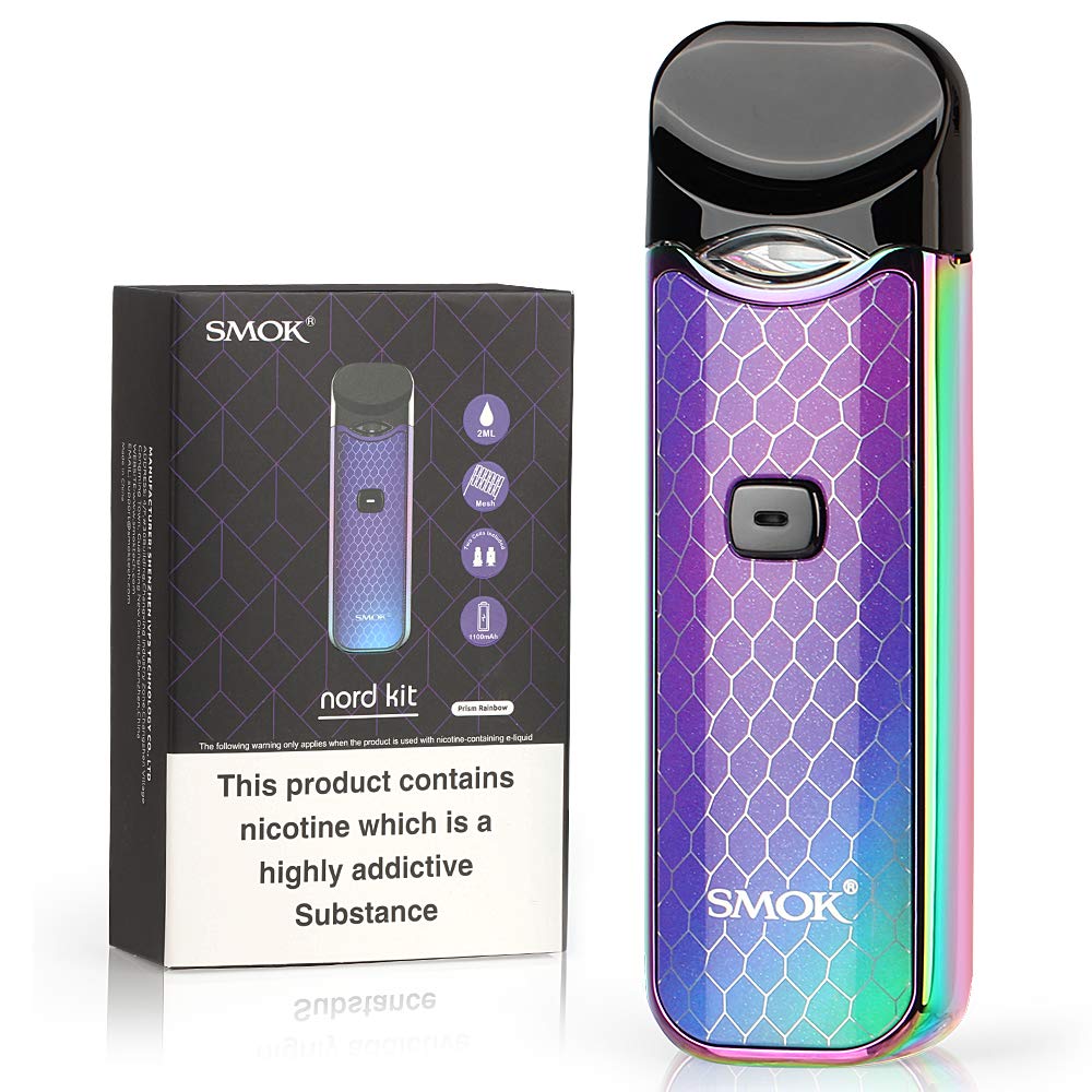 Official SMOK Nord 1100mAh 2ml E Cigarettes Vape Starter Kit, with Refillable Pod, 2X Replaceable Coils 0.6 ohm Mesh Huge Vapor, 1.4 MTL Vaping, Ecigarette, Ecig No Nicotine - AMZ Prism Rainbow