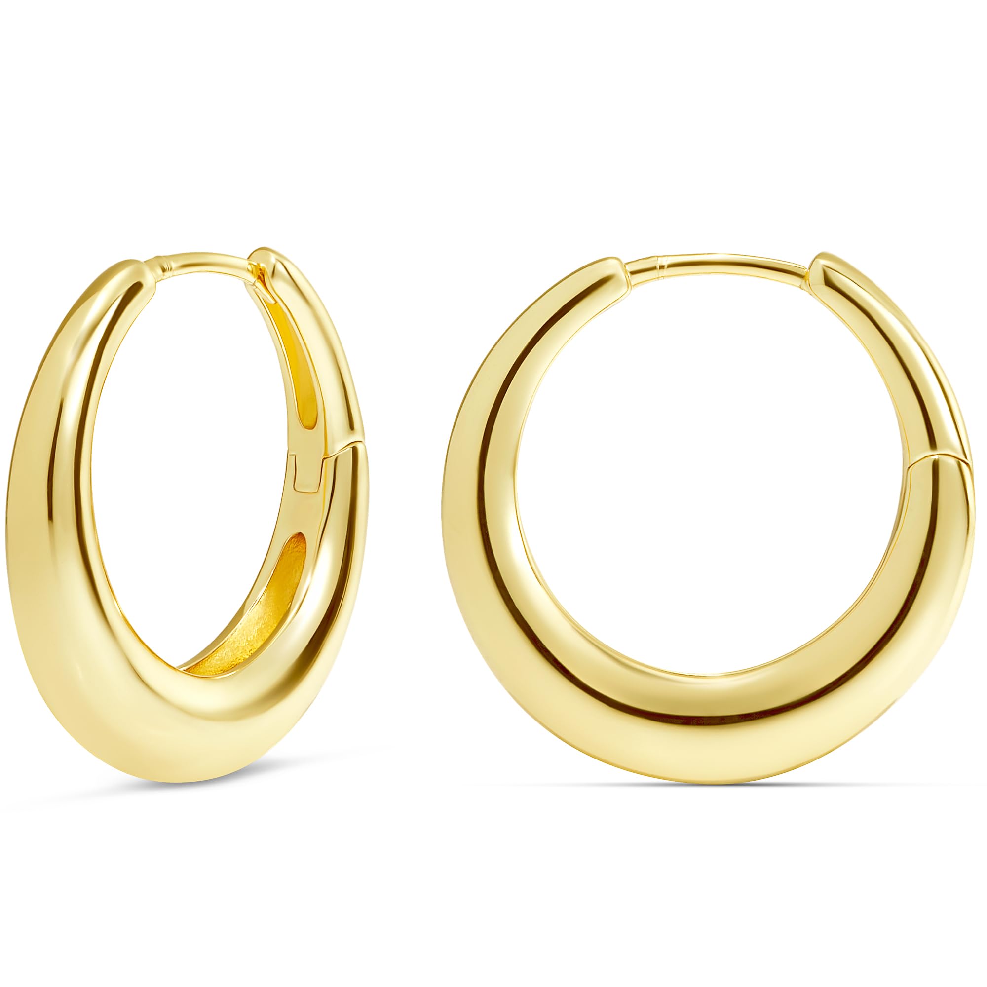 Milla14K Gold Plated Hoop Earrings | Small Silver Hoops | Thick Lightweight Chunky Hoop Earrings for Women