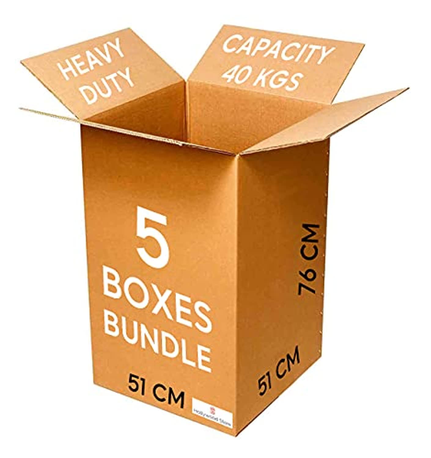 Hollywood store Carton cardboard box for moving and packing and shipping, 5 boxes, 51 x 51 x 76 cms, Brown