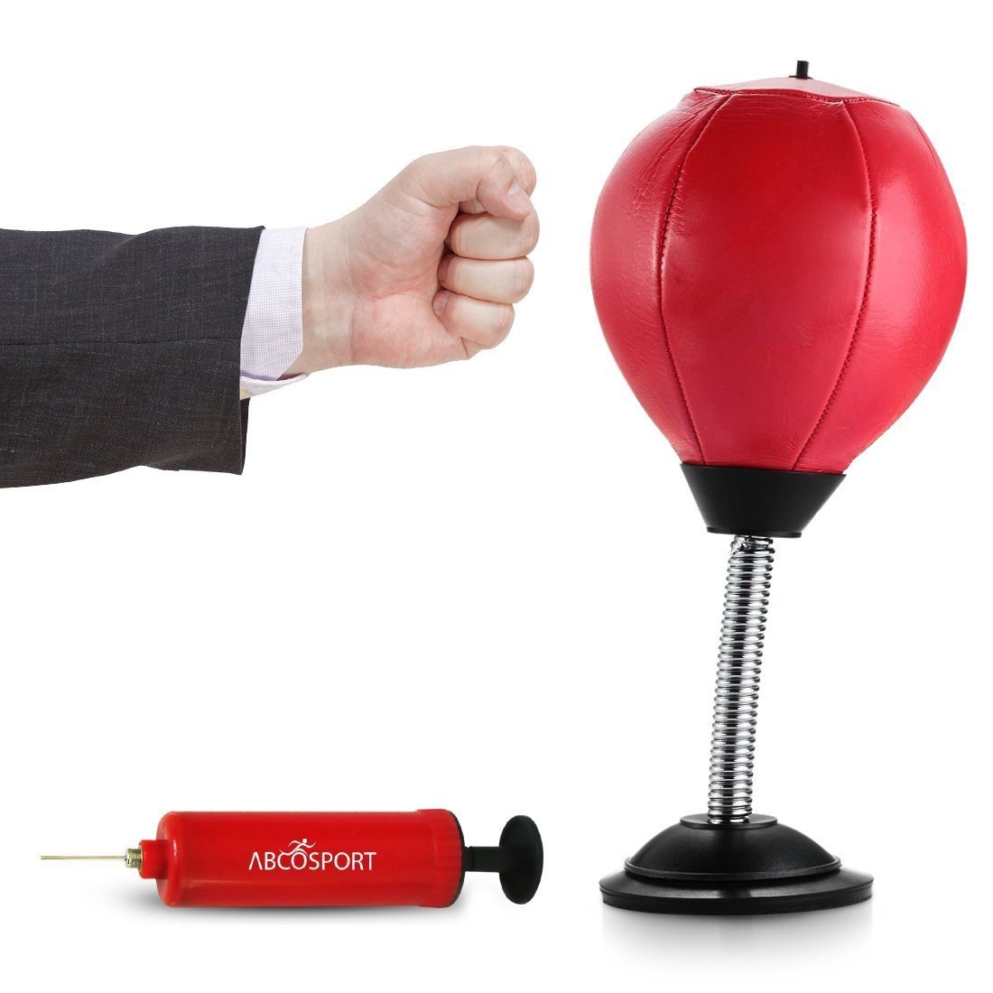 Stress Buster Desktop Punching Ball – Relieves Stresses and Good for Exercise - Super Strong Suction Cup Holds Securely on Smooth, Flat and Dry Surface – Pump Included – Just Punch Me