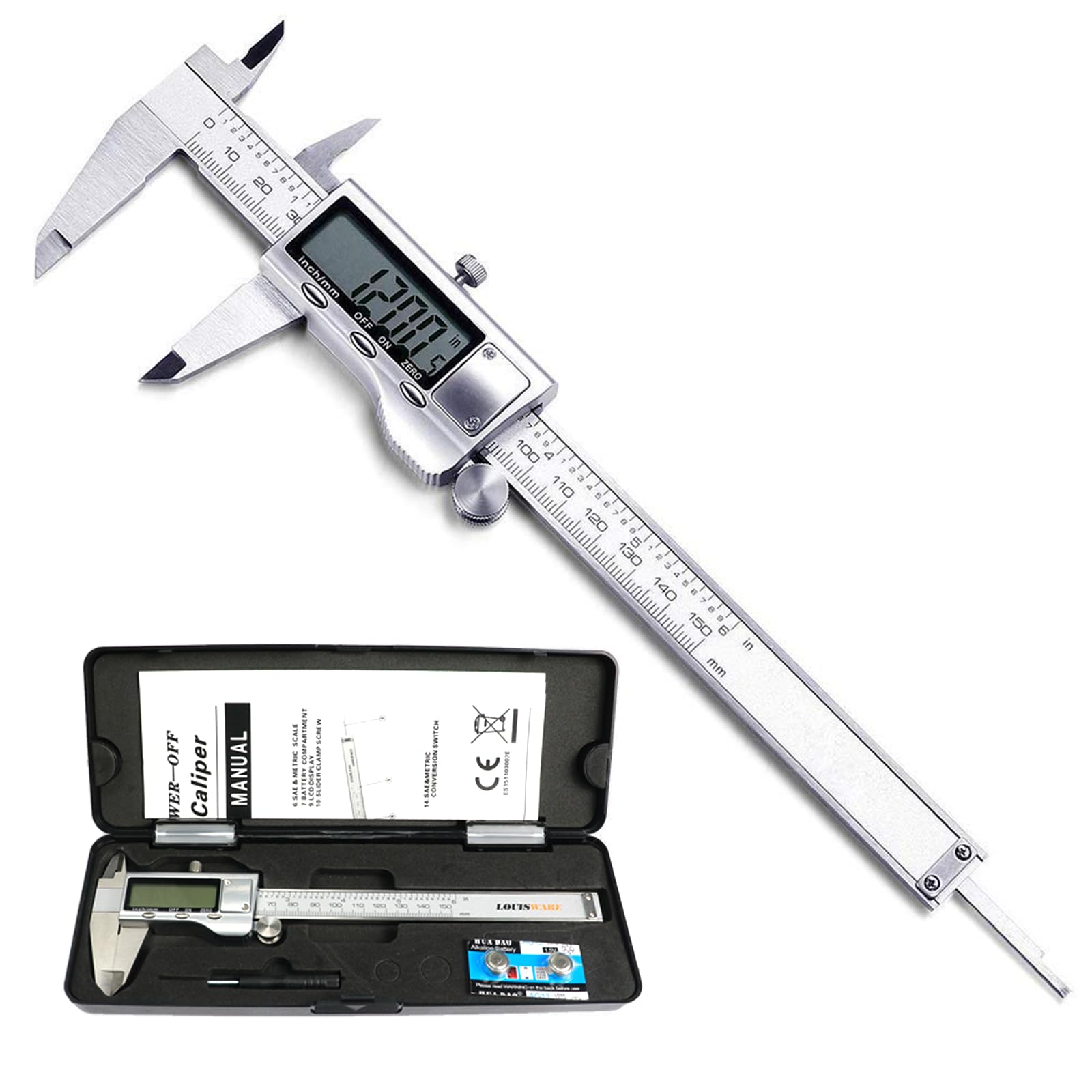 Digital Caliper Measuring Tool, Stainless Steel Vernier Caliper Digital Micrometer with Large LCD Screen, 6 Inch Caliper Tool for DIY/Household, Auto-Off Feature, Inch and Millimeter Conversion