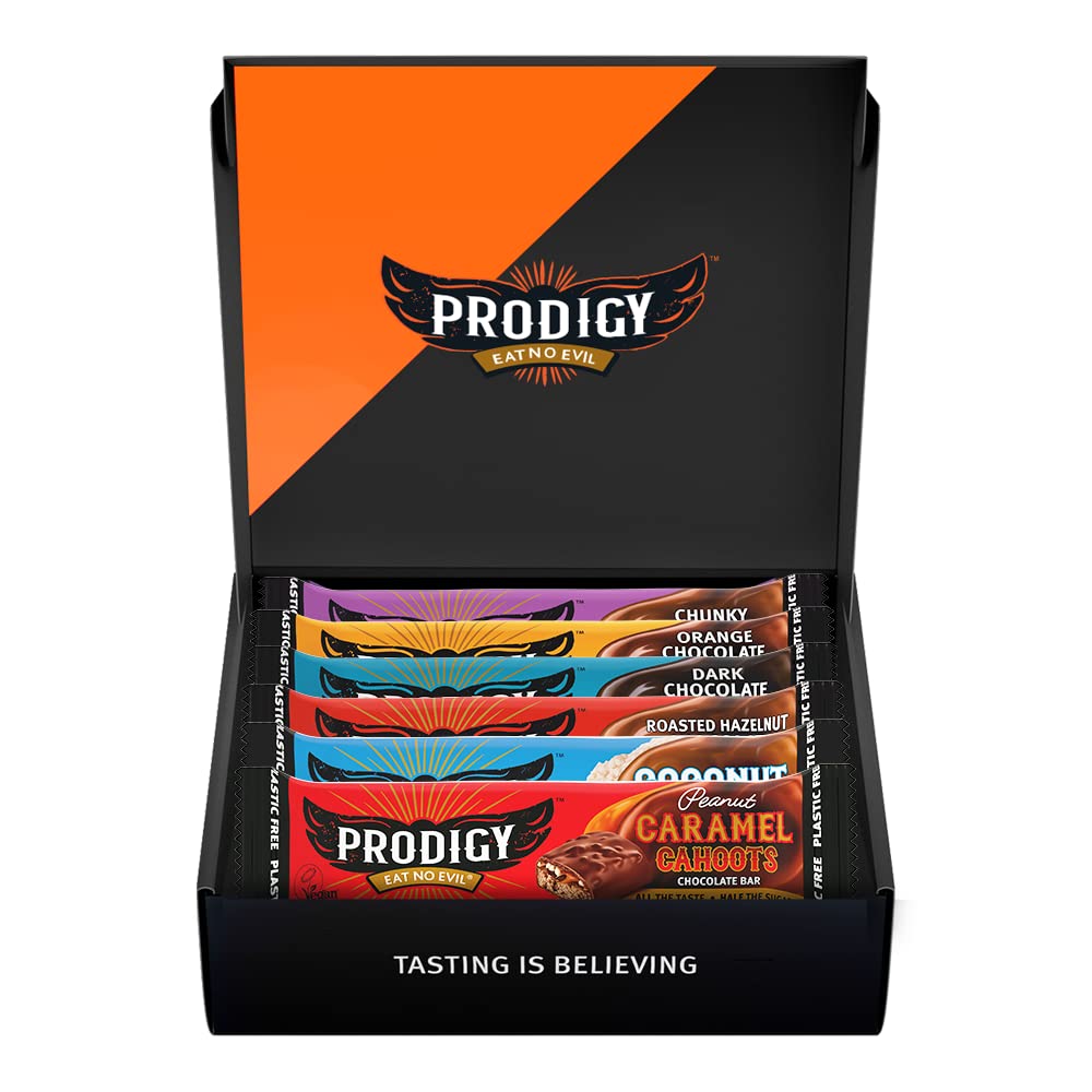 Prodigy Chocolate 6 Bar Variety Pack | Great Taste | Vegan | Snack | Gift | Natural & Nutrient Rich Ingredients | Refined-Sugar Free, Gluten & Palm Oil Free | High Fibre for Gut Health