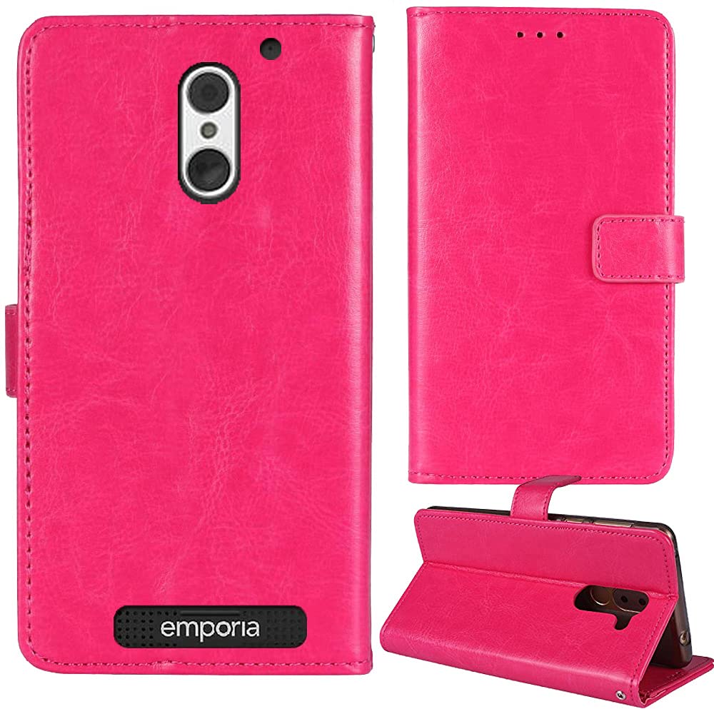 DingshengkBook Stand Premium Retro Business Flip Leather Protector Case For Emporia SMART.4 / SMART.S4 5" Magnetic Card Slot Wallet Protective Bumper Folio Pouch (Rose)