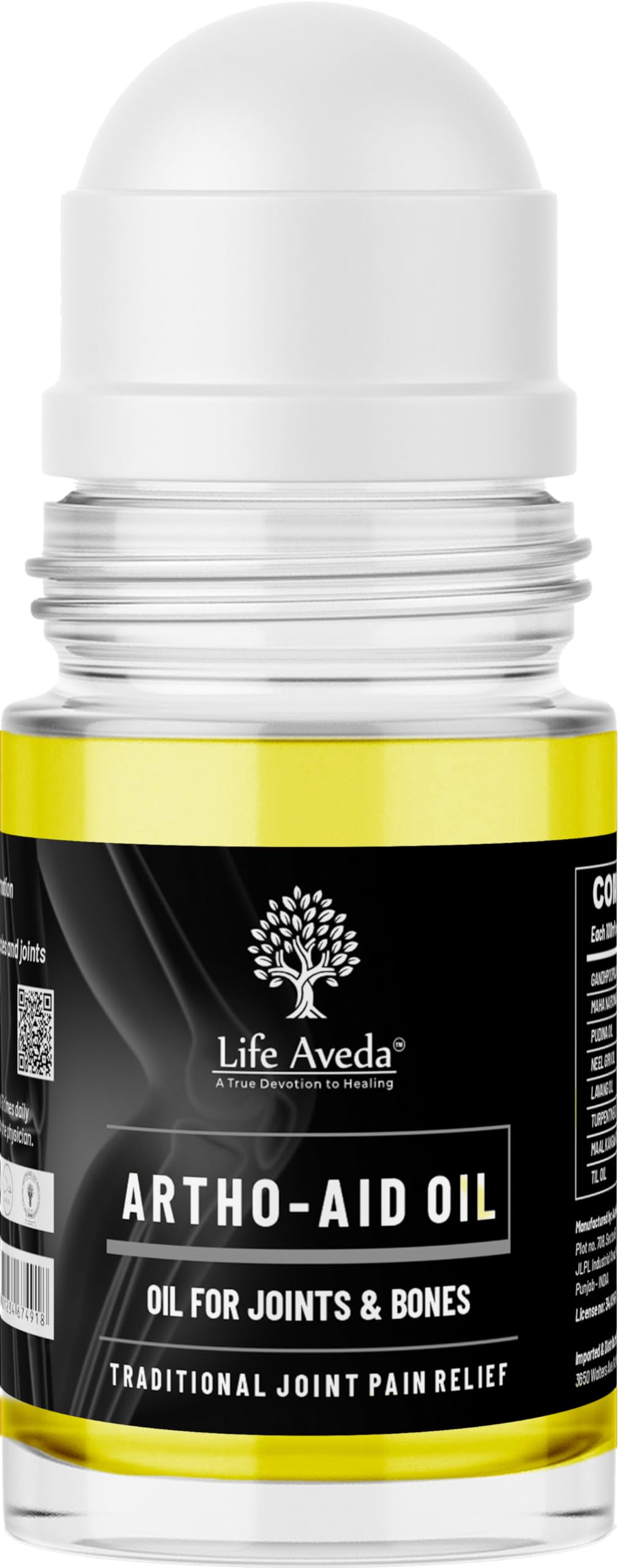 Life Aveda Ayurvedic Artho Aid Oil Roll On for Joints Pain, Bone Health, Relieves Body, Joint, Arthritis, Wrist, Shoulder, Lower Back And Knee Pain - 20 ml (Pack of 1)