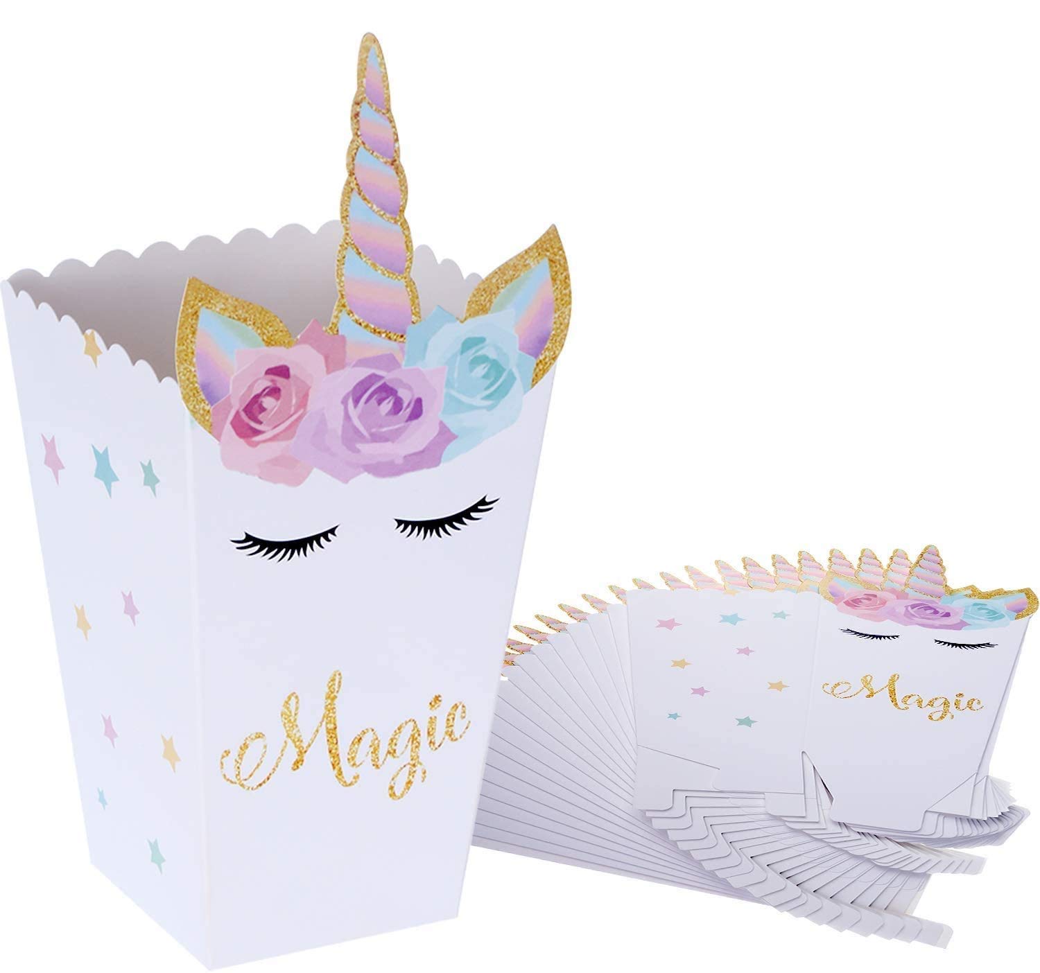 Party with Emma 24pcs Unicorn Paper Box Design Treat Box Popcorn Snack Boxes Rainbow Unicorn Design Treat Box Popcorn Containers for Baby Shower Birthday Party Supplies