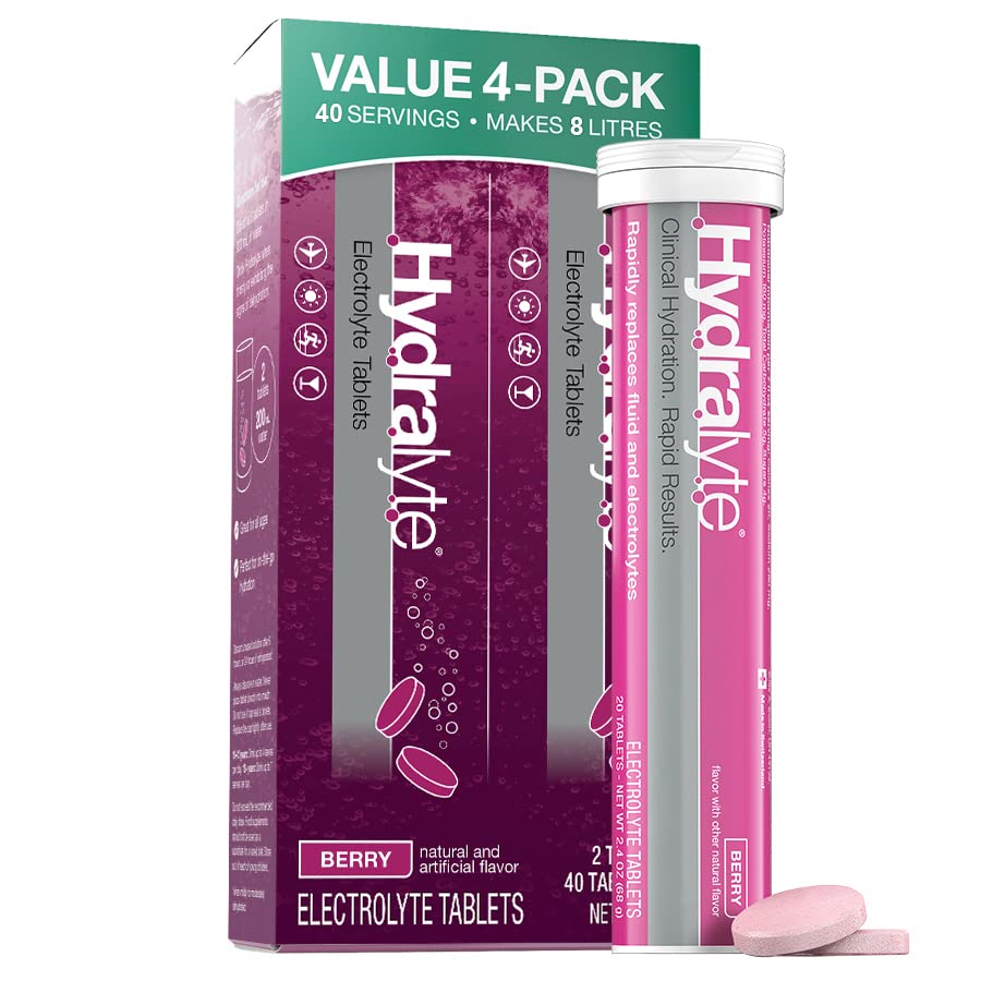 HydralyteEffervescent Electrolytes - Multipack - Flavoured Tablets - Vegan - Gluten Free - Rapid Rehydration - Prevent Dehydration - Achieve Optimal Hydration (2 x 40, Berry)