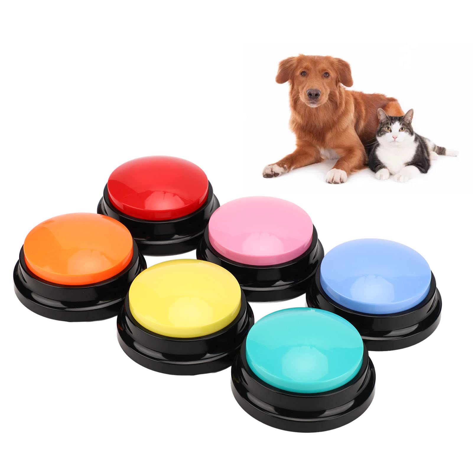 Goshyda Voice Recording Button, 6pcs Portable Dog Record Buttons Set, 30 Seconds Record Playback, Battery Powered, Talking Buttons for Cats Dogs Training