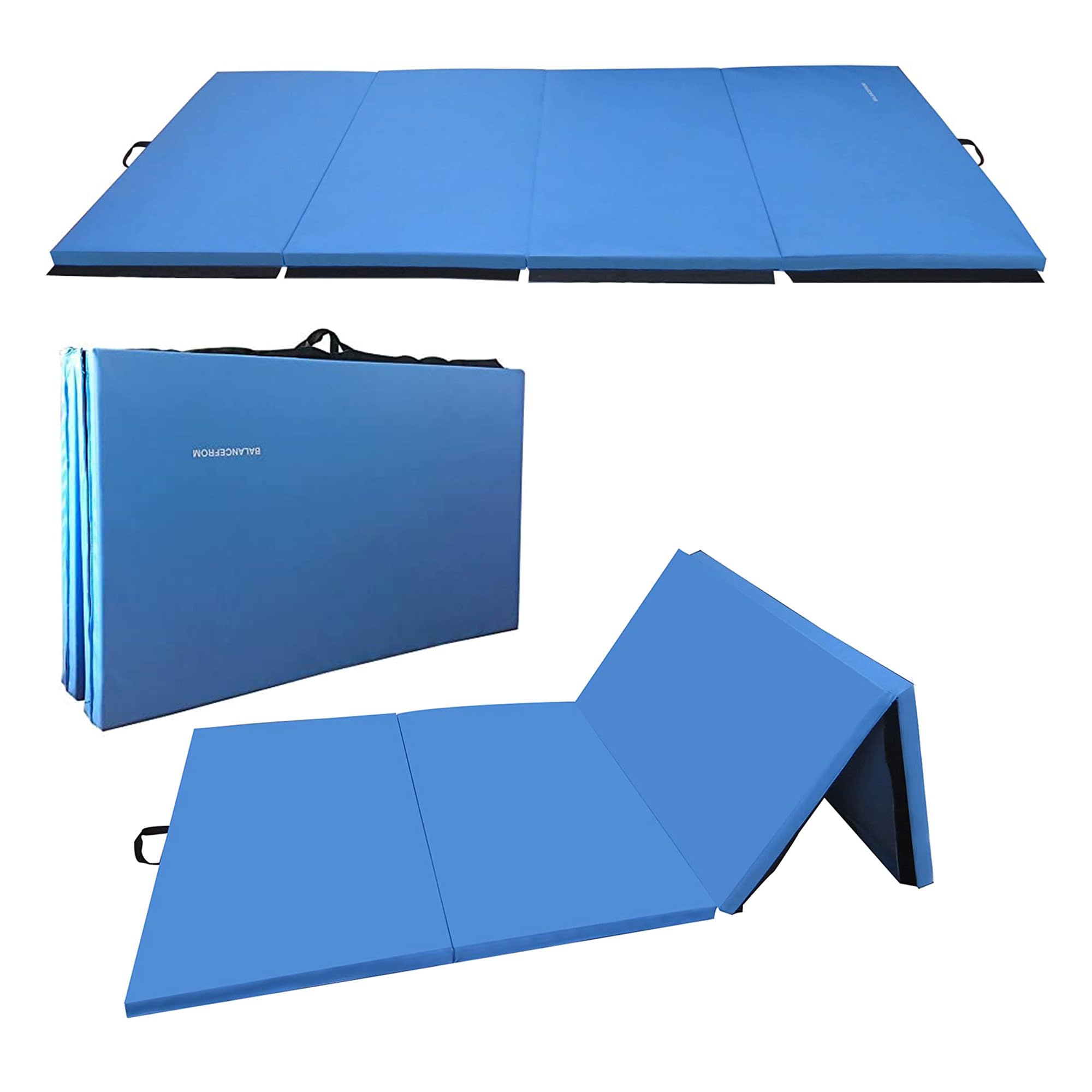 BalanceFrom GoGym All-Purpose Extra Thick High Density Anti-Tear Gymnastics Gym Folding Exercise Aerobics Mats, 304x121cm/10x4ft, 2-Inch Thick, (Blue)