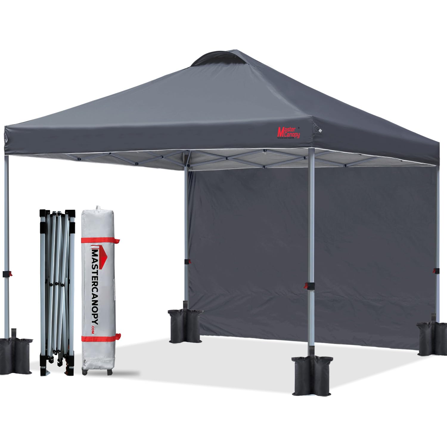 MasterCanopyDurable Ez Pop-up Gazebo Tent with 1 Sidewall(2.5x2.5M,Dark Grey)