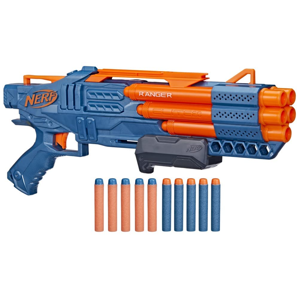 NerfElite 2.0 Ranger PD-5 Blaster, 5- Barrel Blasting, 10 Nerf Elite Darts, Easy To Use, Dart Storage, Pump Action