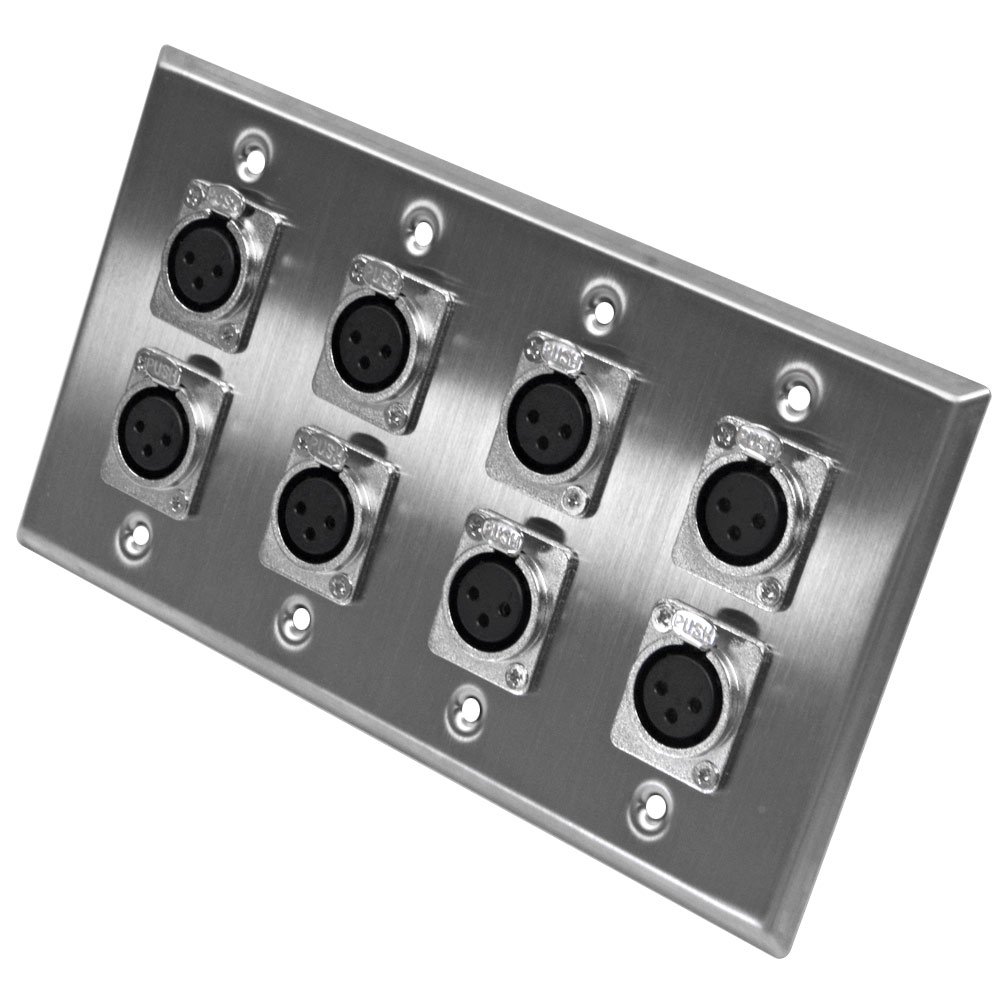 Seismic Audio SA-PLATE1 Stainless Steel Wall Plate with 4 Gang with 8 XLR Female Connectors