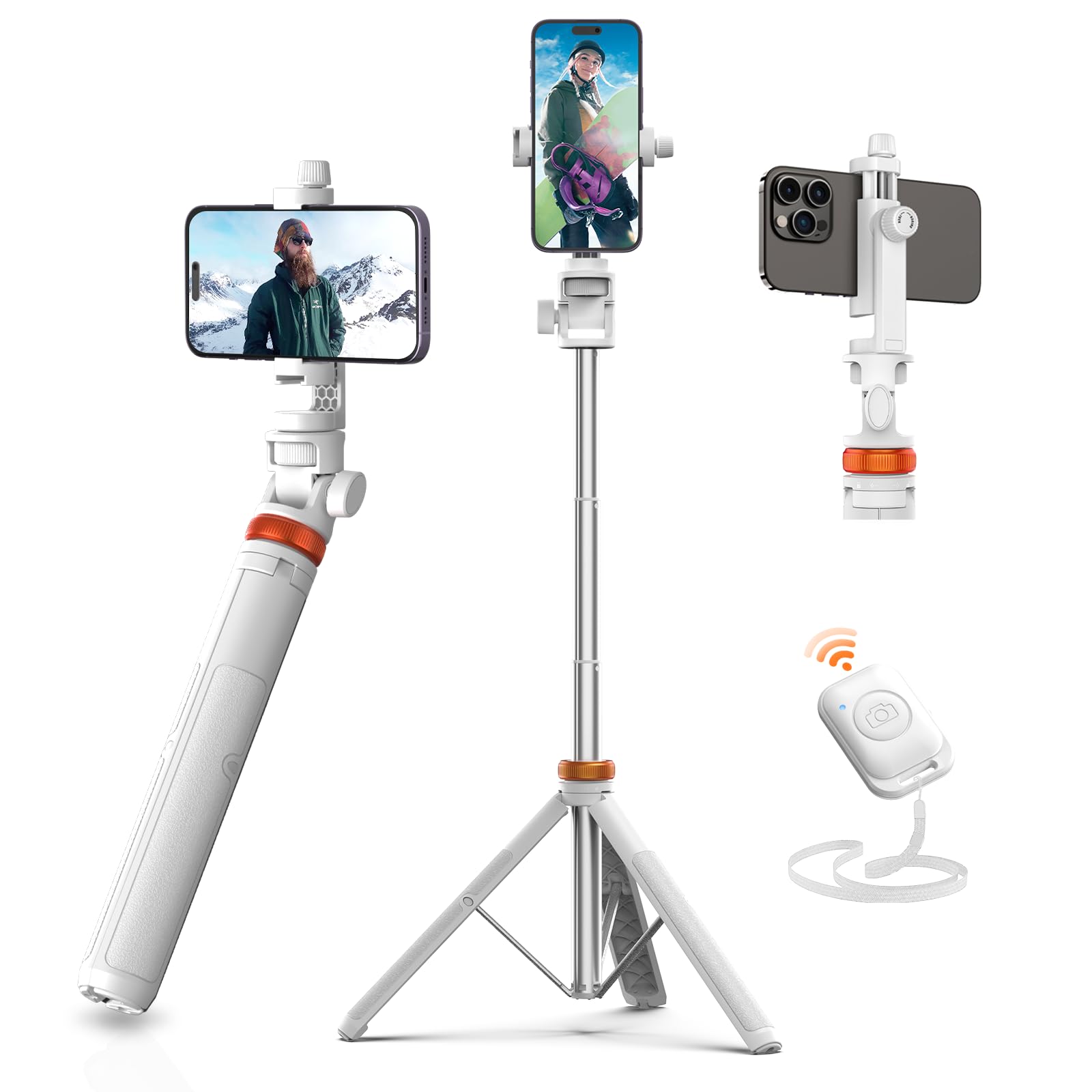 eucos 62'' Tripod for iPhone, Newest Selfie Stick with Remote & Lightweight Phone Tripod, Solidest Portable Cell iPhone 15/14/13/12 Pro Max/Samsung/GoPro, Mineral White (EUTP-012)