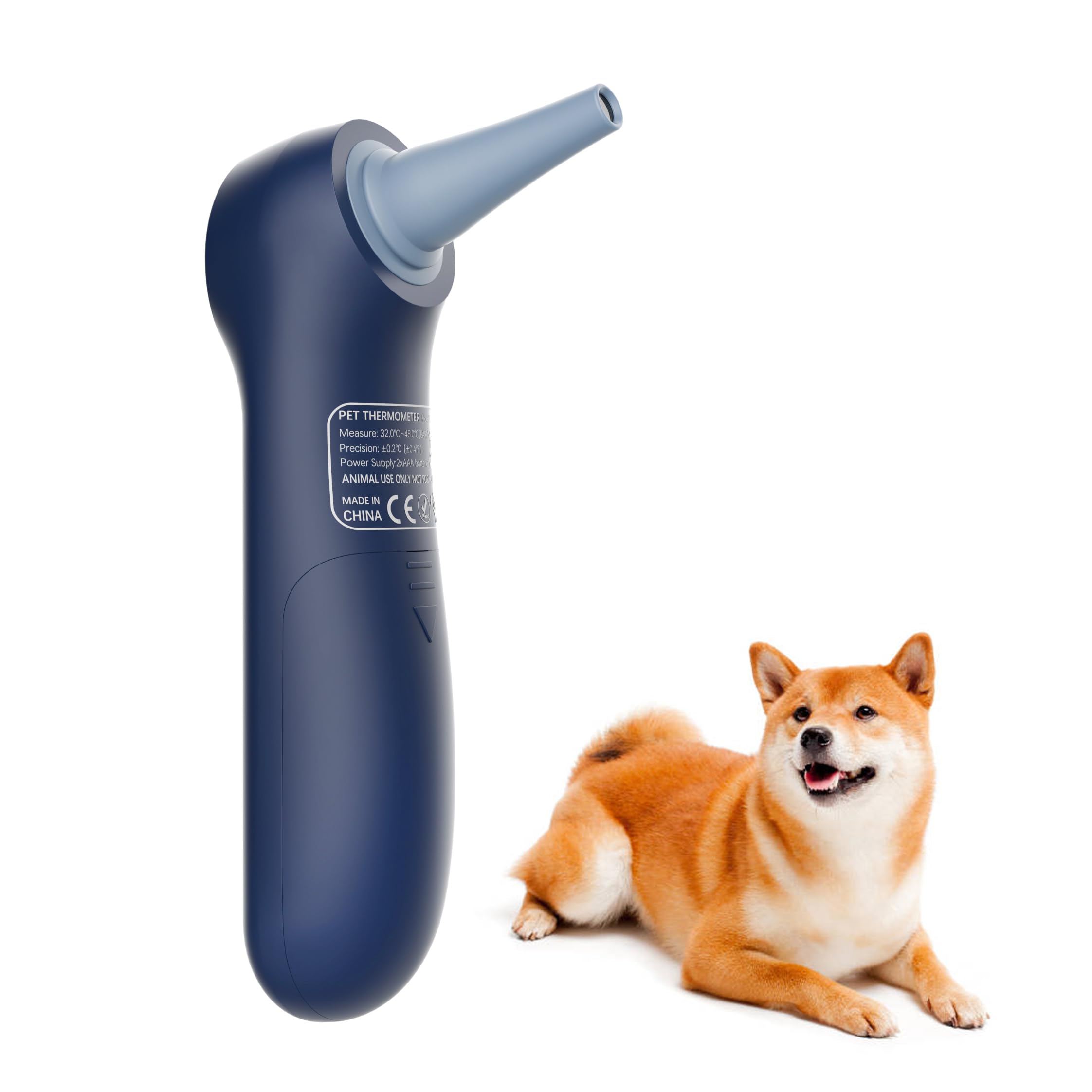 Dog Ear Temperature Monitor, Long Probe for Pets Ear Canal Only, Measure Dog Temperature in 1 Second, Voice On/Off Switchable, C/F Switchable (Blue)