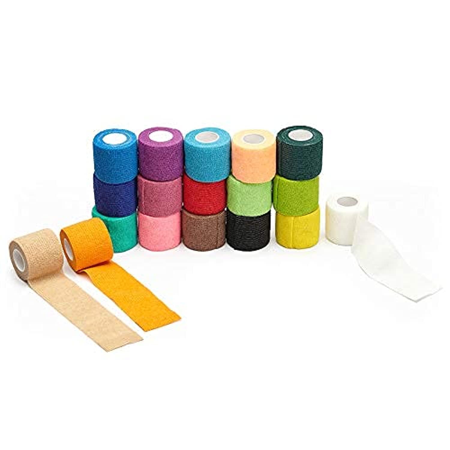 12 Rolls Self-Adherent Non Woven Bandage for Wrist Ankle Strains Sprains Swelling (10 Colours)