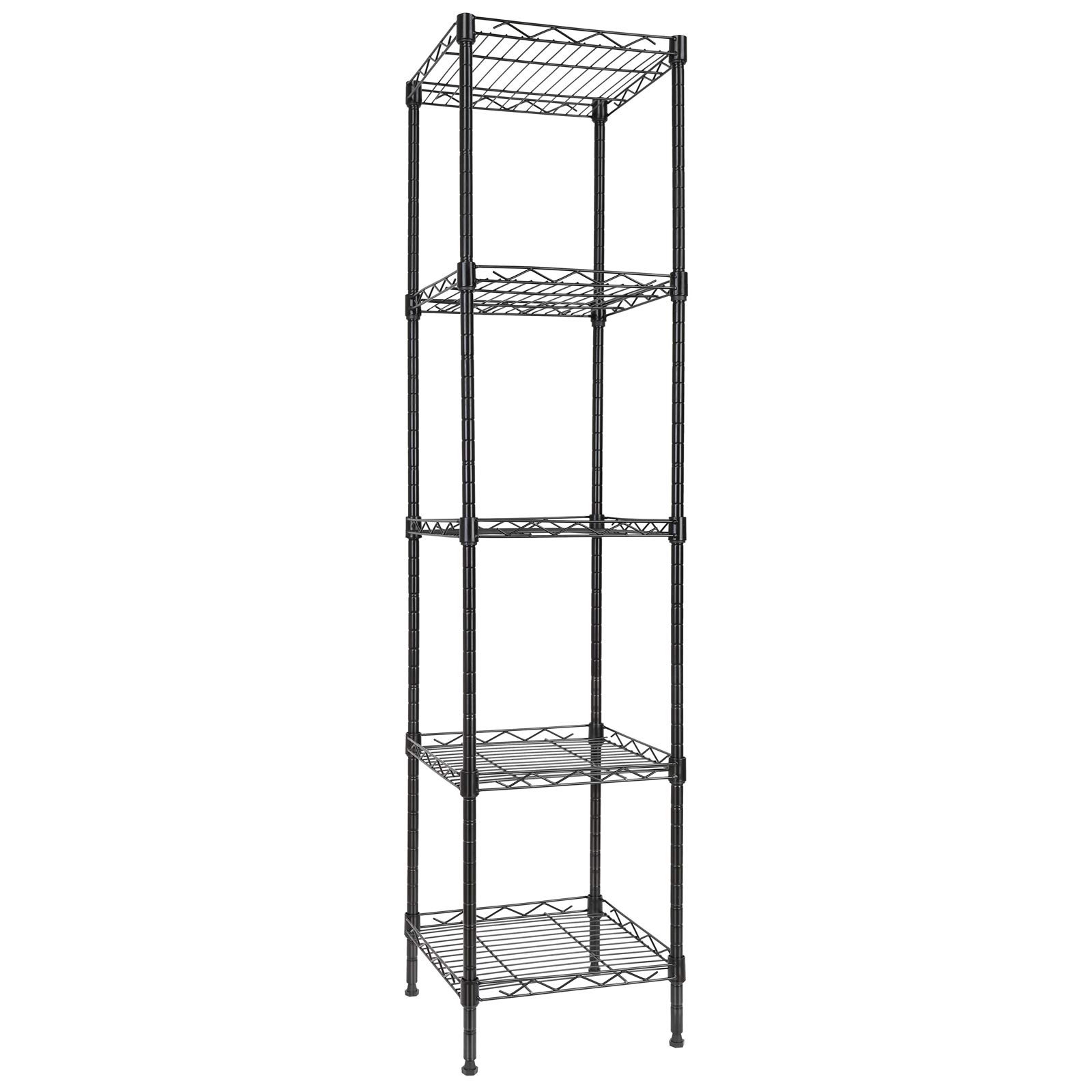 GIOTORENT5 Tier Standing Shelving Metal Units, Adjustable Height Wire Shelf Display Rack for Laundry Bathroom Kitchen 11.8 W x 11.8 D x 50 H (5-Tier, Black)