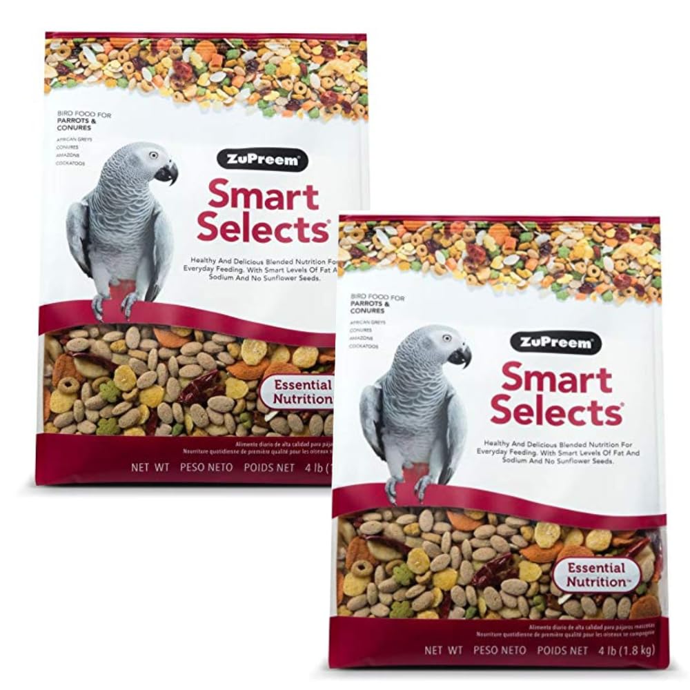 ZuPreemSmart Selects Daily Bird Food for Parrot, Conure, Caique, African Grey, Eclectus, Small Cockatoo, Bird Pellets and Seed Blend, Nutrition for Medium Large Birds, Parrot Food (4 lb, Pack of 2)