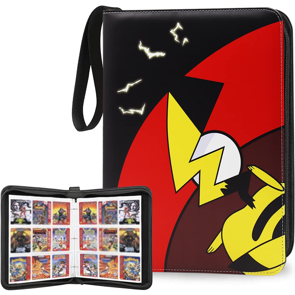 PATPAT Poke-Mon Binder, Big Size Trading Cards Album For 720 Poke-Mon Cards Pika-Chu Prints Zipper Bag Trading Card Binder Poke-Mon Cards Collection Bag Game Cards Case Gift For Kids Boys Girls