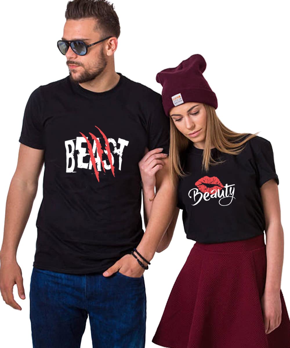 KMCOJIABeast Beauty Matching Couple T-Shirt for Husband Wife,Pure Cotton Matching T-Shirt for Lover（Pack of 1 T-Shirt）