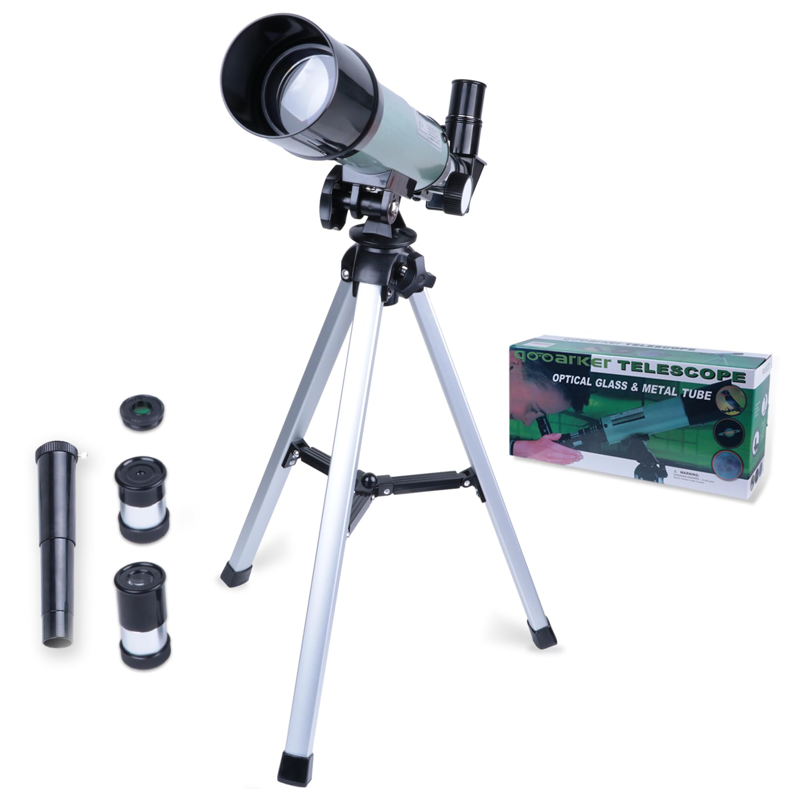 Telescope for Kids - 90x Magnification, Includes Three Eyepieces, Tabletop Tripod and Moon Lens, Portable Refractor Telescope for Children and Beginners