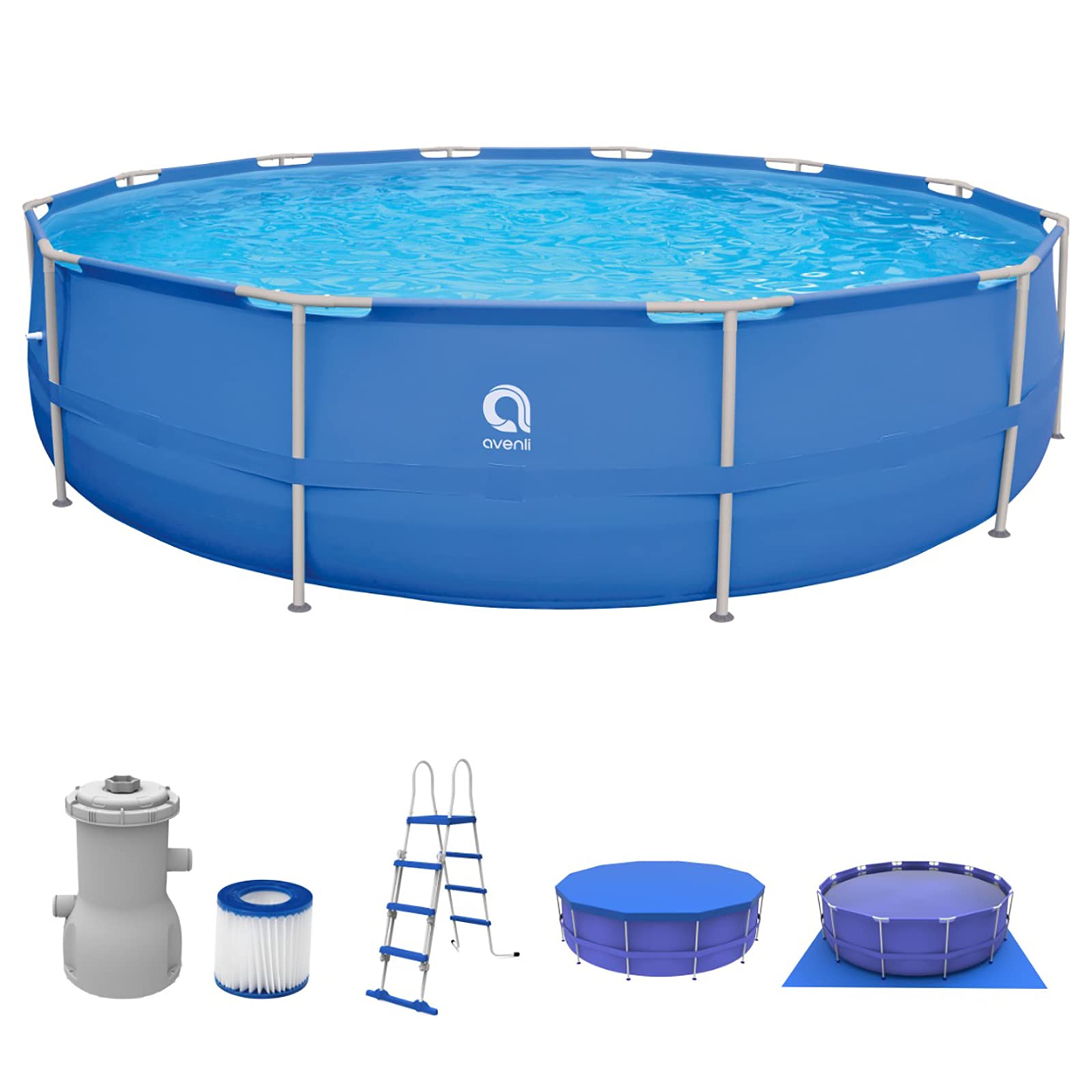 Avenli 15Ft X 48" Swimming Pool, Easy Assemble Round Steel Frame Ground Pool Set with Filtering Water Pump, Large 15233 Litre