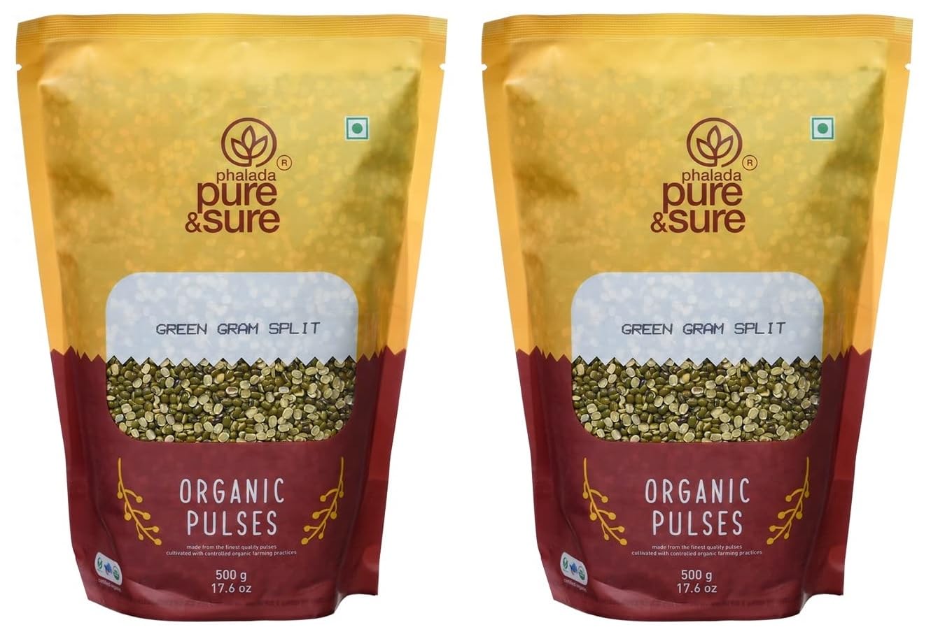 Pure & Sure Organic Green Moong Whole 500gm (Pack of 1) | 100% Healthy Hara Moong Dal Chilka | Rich in Fiber & High Protein | Unpolished & Unadultrated | No Preservatives