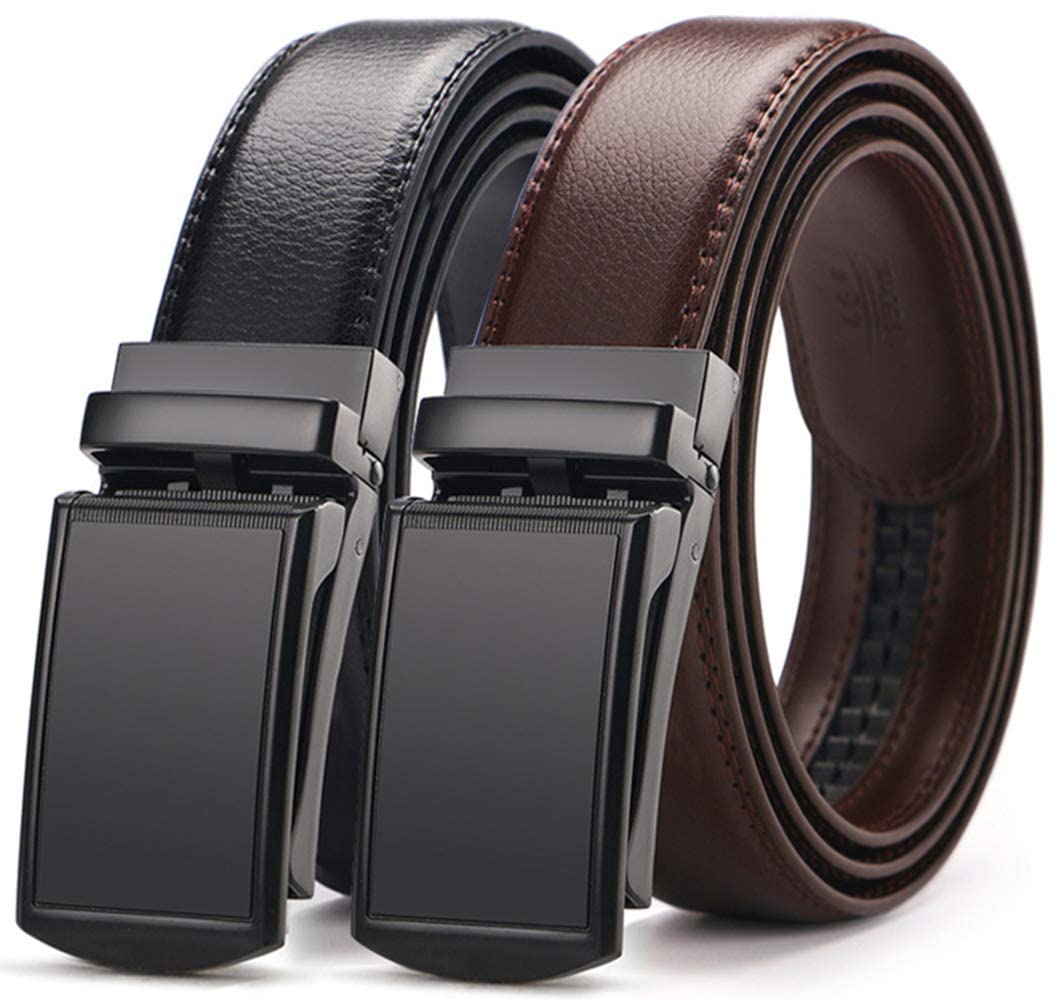 [2 Pack] Men's Belt,West Leathers Slide Ratchet Belt for Men with Genuine Leather Perfect Fit Waist Size up to 44 inches