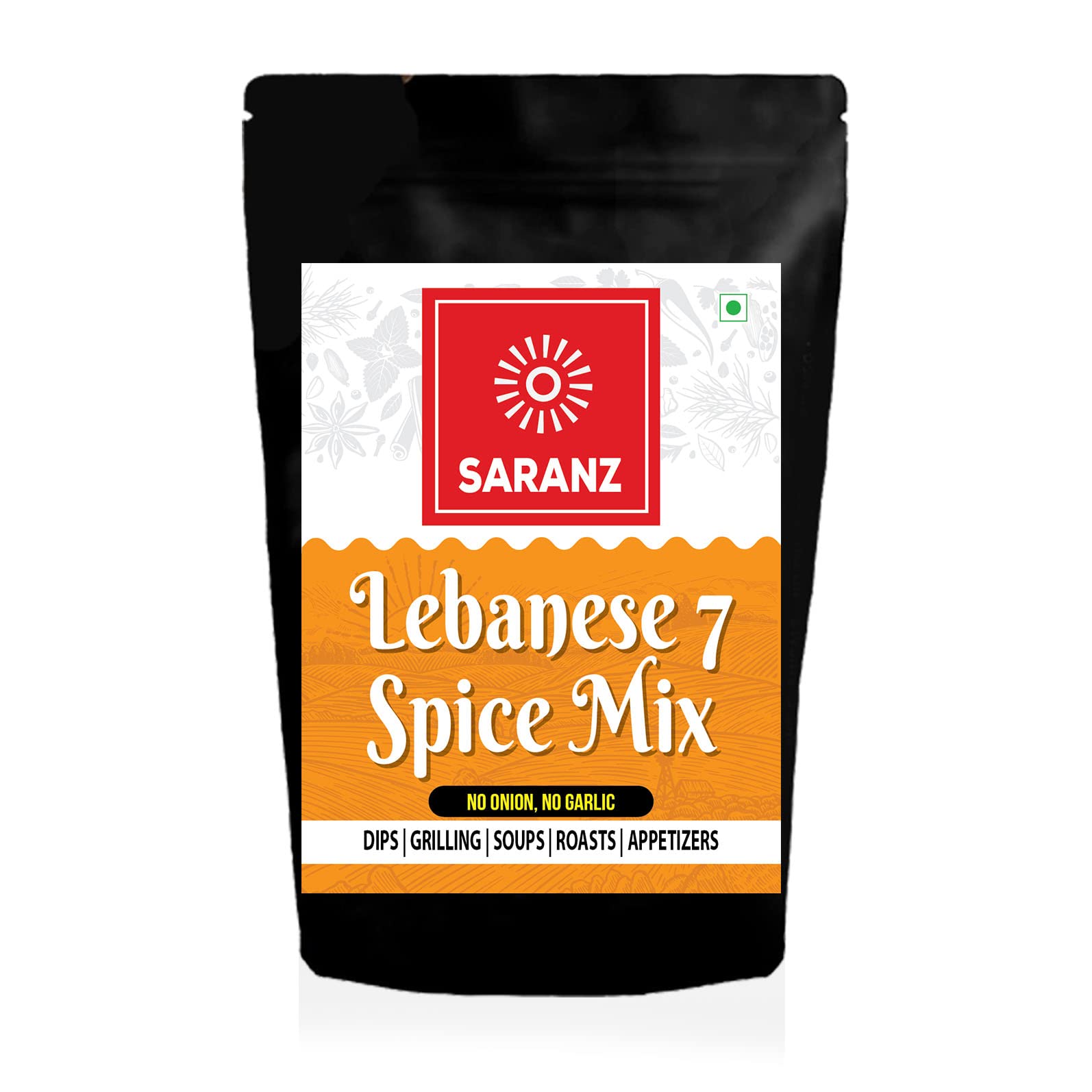 SARANZ Lebanese 7 Spice Mix Jain Exotic Jain Seasoning Perfect for Snacks, Appetizers, Savouries, Entrees, Main Dishes Aromatic and Flavoured Vegan, Dairy Free and Gluten Free Seasonings-200 Grams