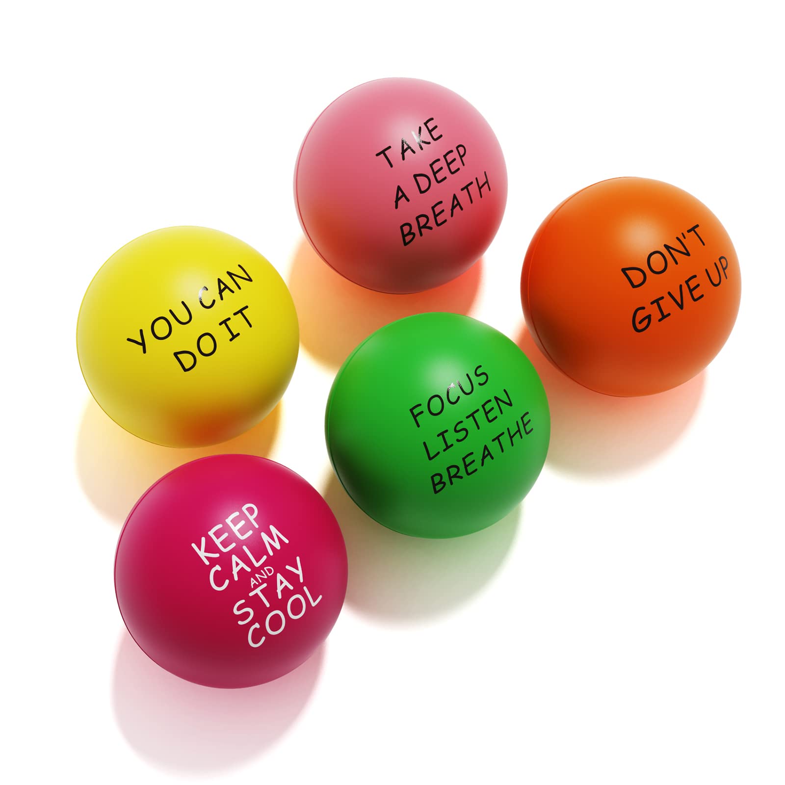 Stress Balls (5 Pack) for Kids and Adults - Stress Relief Balls with Motivational Quetos - Hand Exercise Balls to Relieve Anxiety and Stress